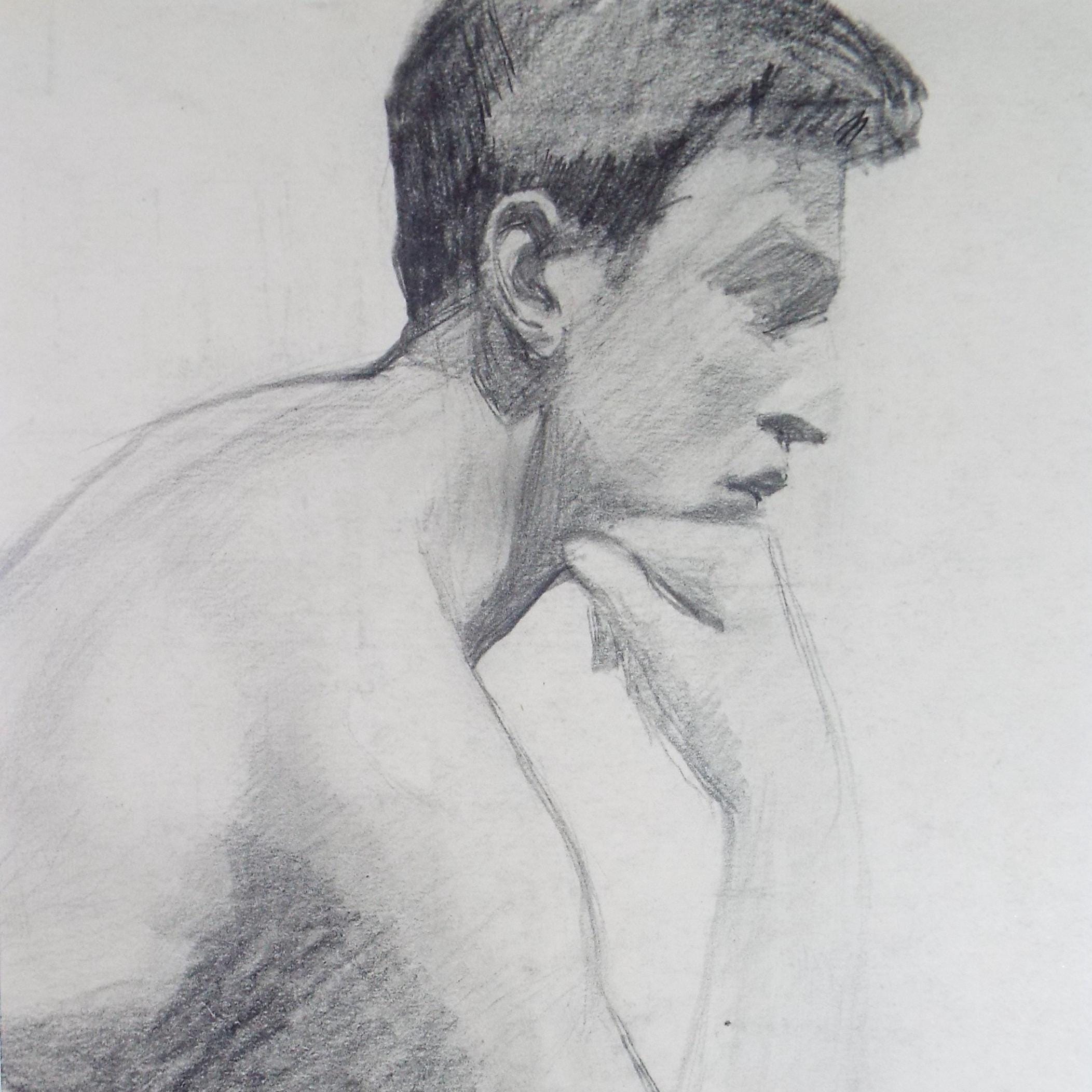 Original pencil Sketch,'Portrait of a Man', Artist unknown, circa 1900