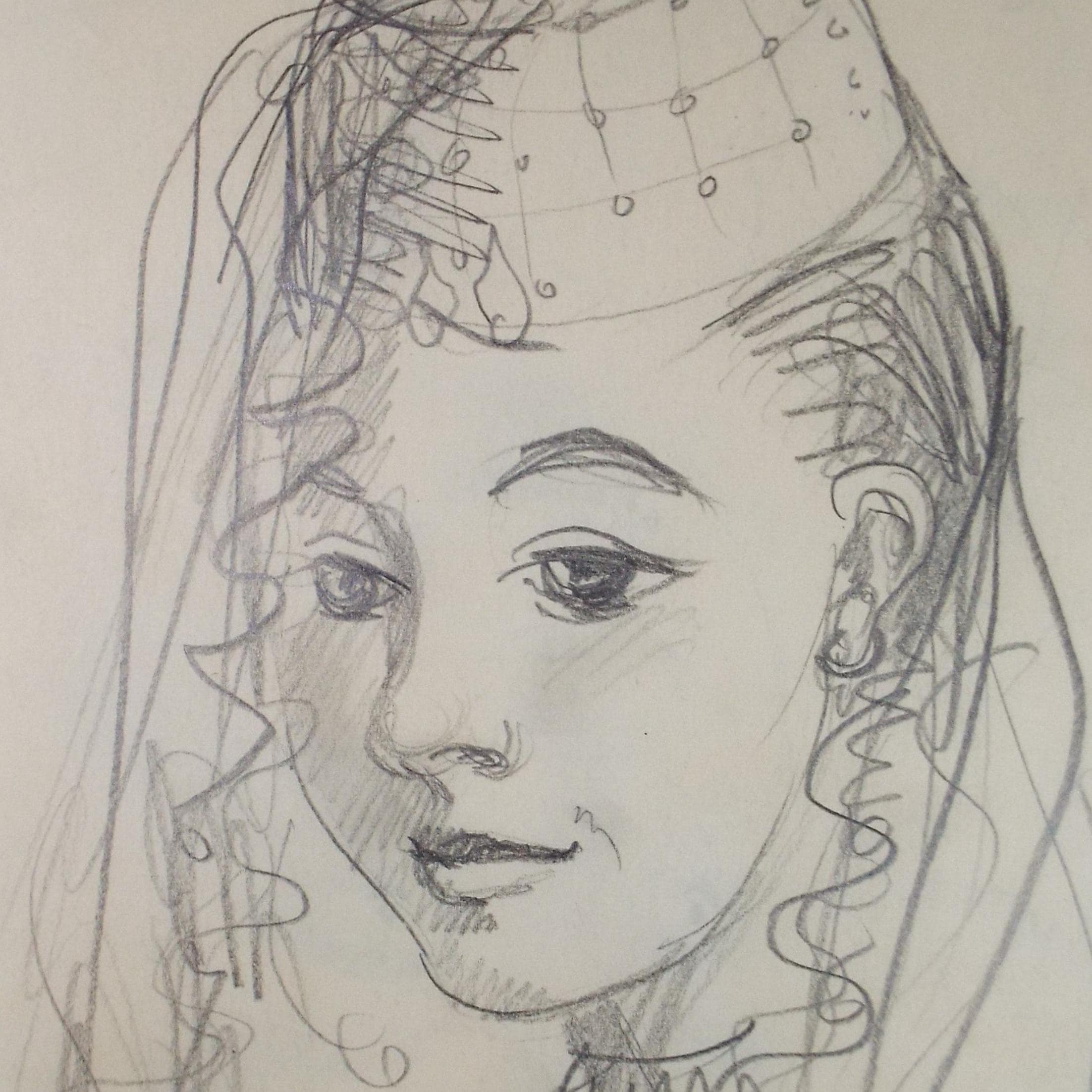 Original pencil drawing, 'Portrait of a Woman', unknown artist, circa 1960's