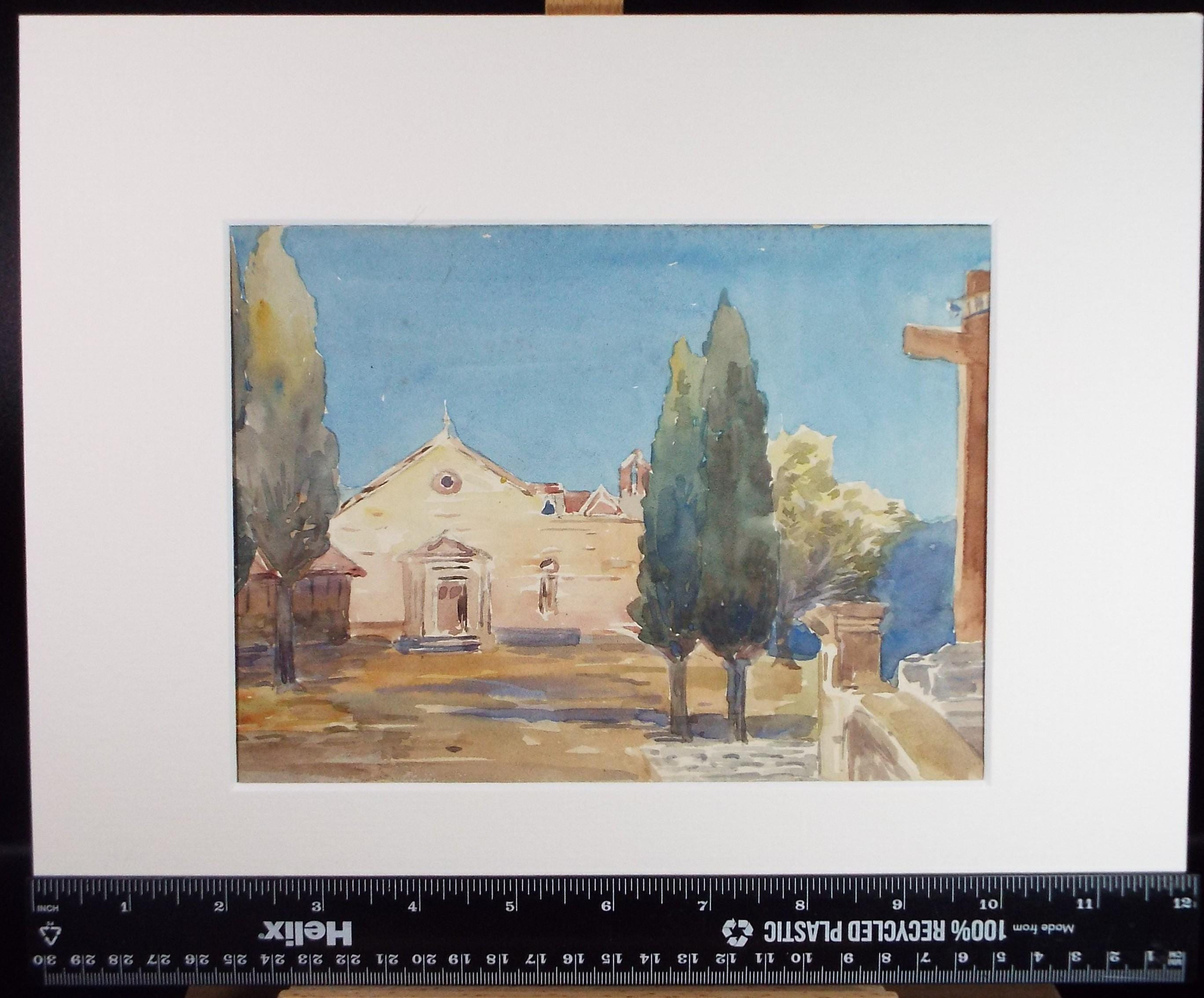 Original Watercolour, 'Italian Church', Unknown artist,late 19th Century