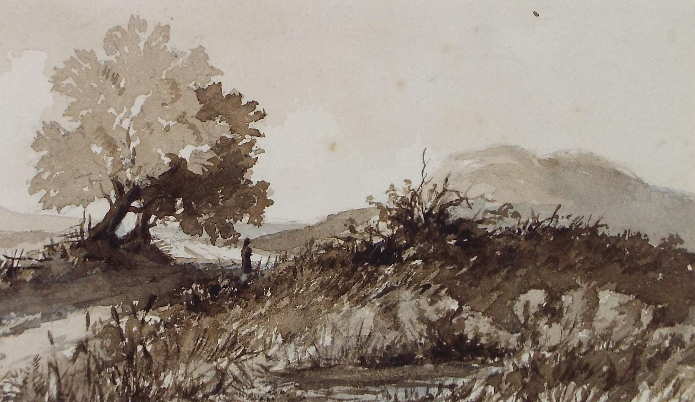 Original Watercolour, 'Figure in a landscape', Late 19th Century, Artist Unknown