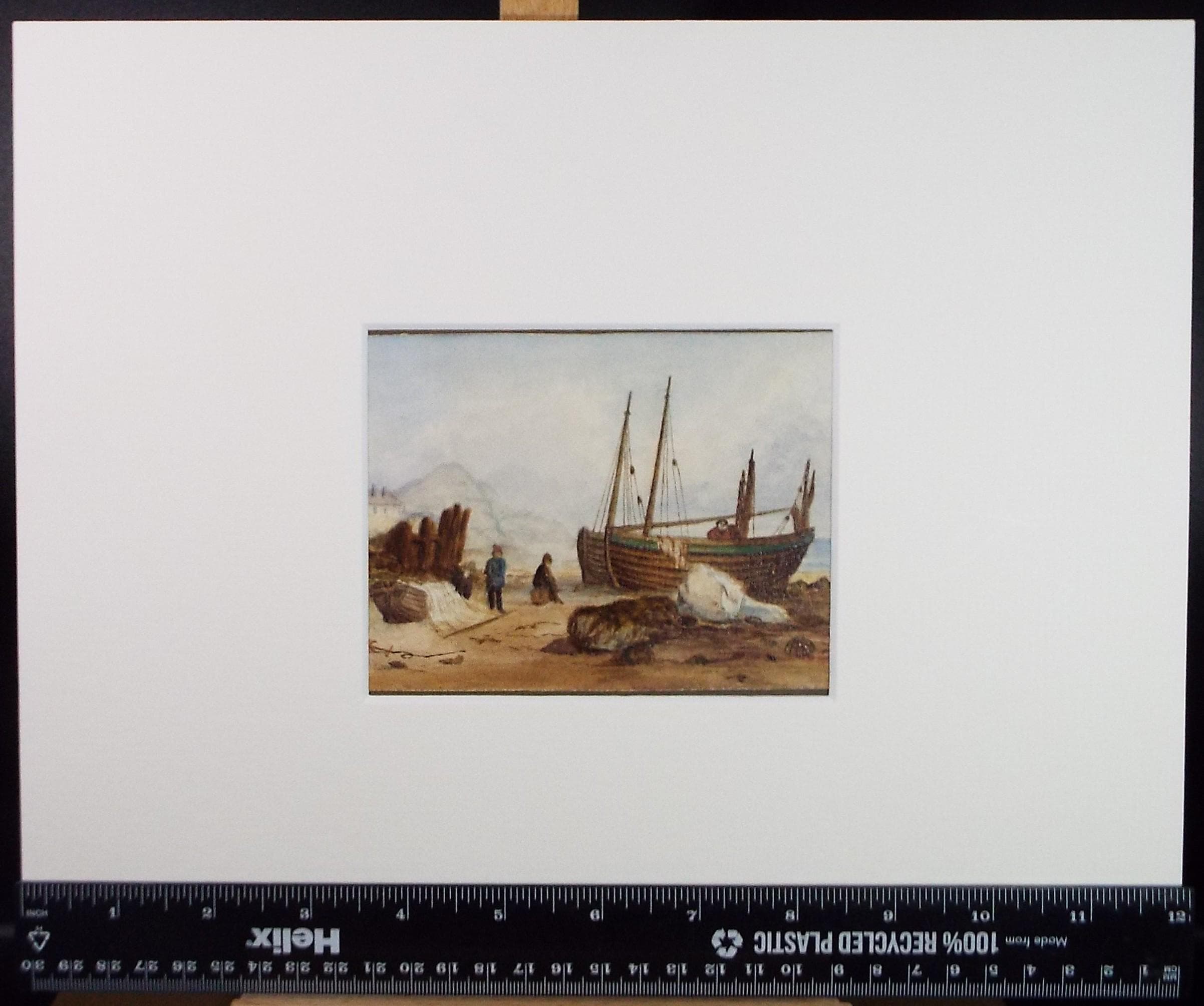 Original Watercolour, 'Figures and boats on the shore', late 19th Century, artist unknown