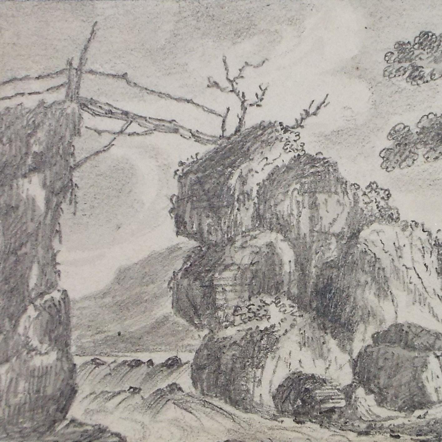Original Pencil drawing, 'River Rapids' Late 19th Century, Artist Unknown