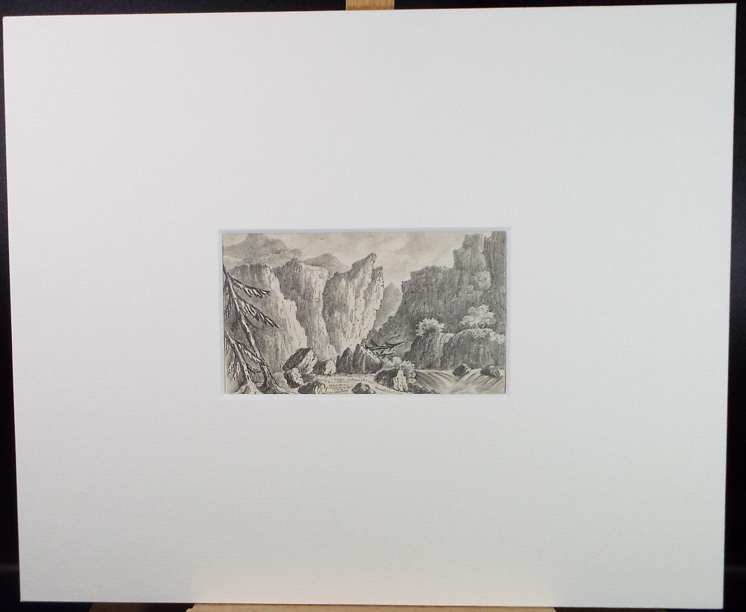 Original Pencil drawing, 'River Rapids' Late 19th Century, Artist Unknown