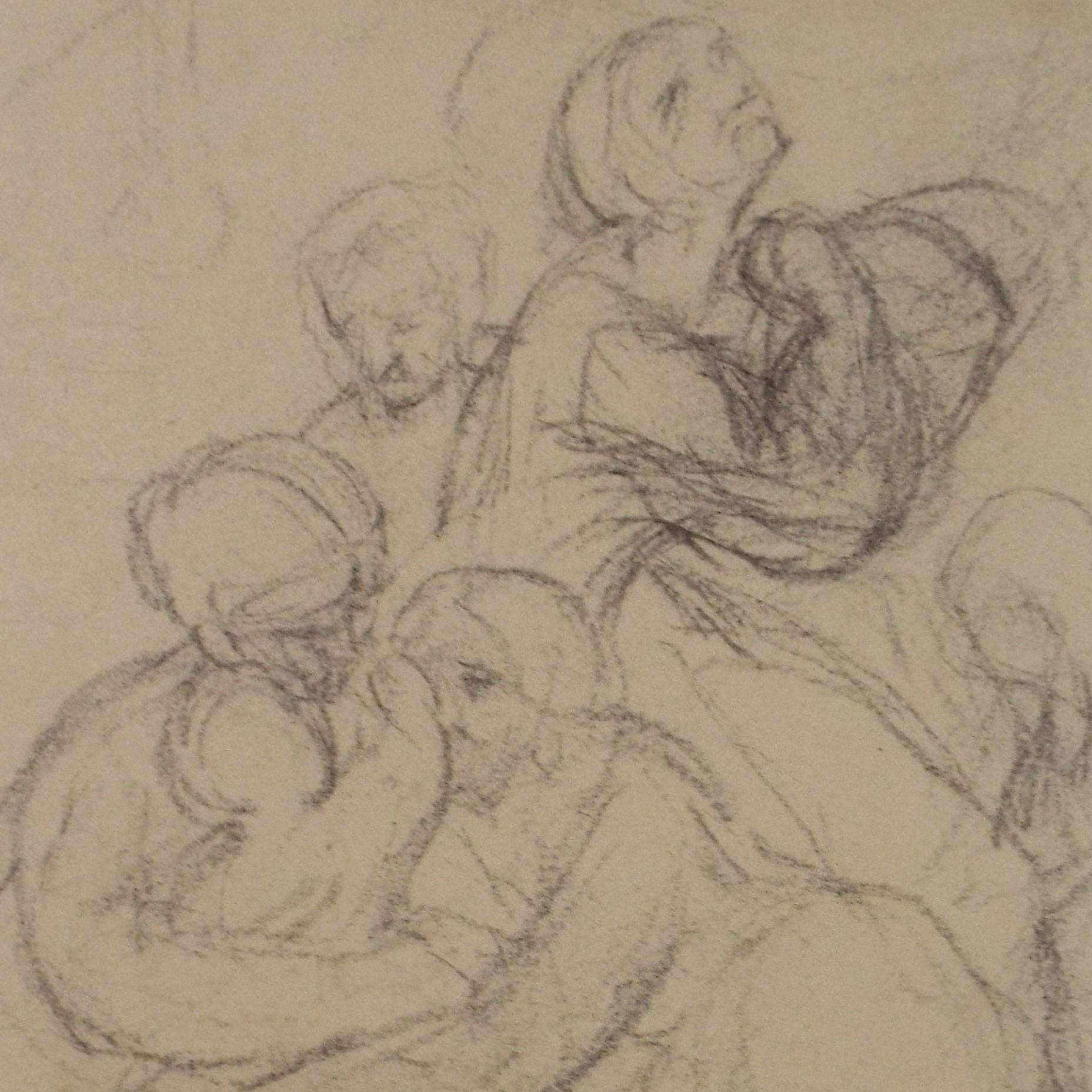 Original Pencil Drawing, 'Group of figures', Dated 1864