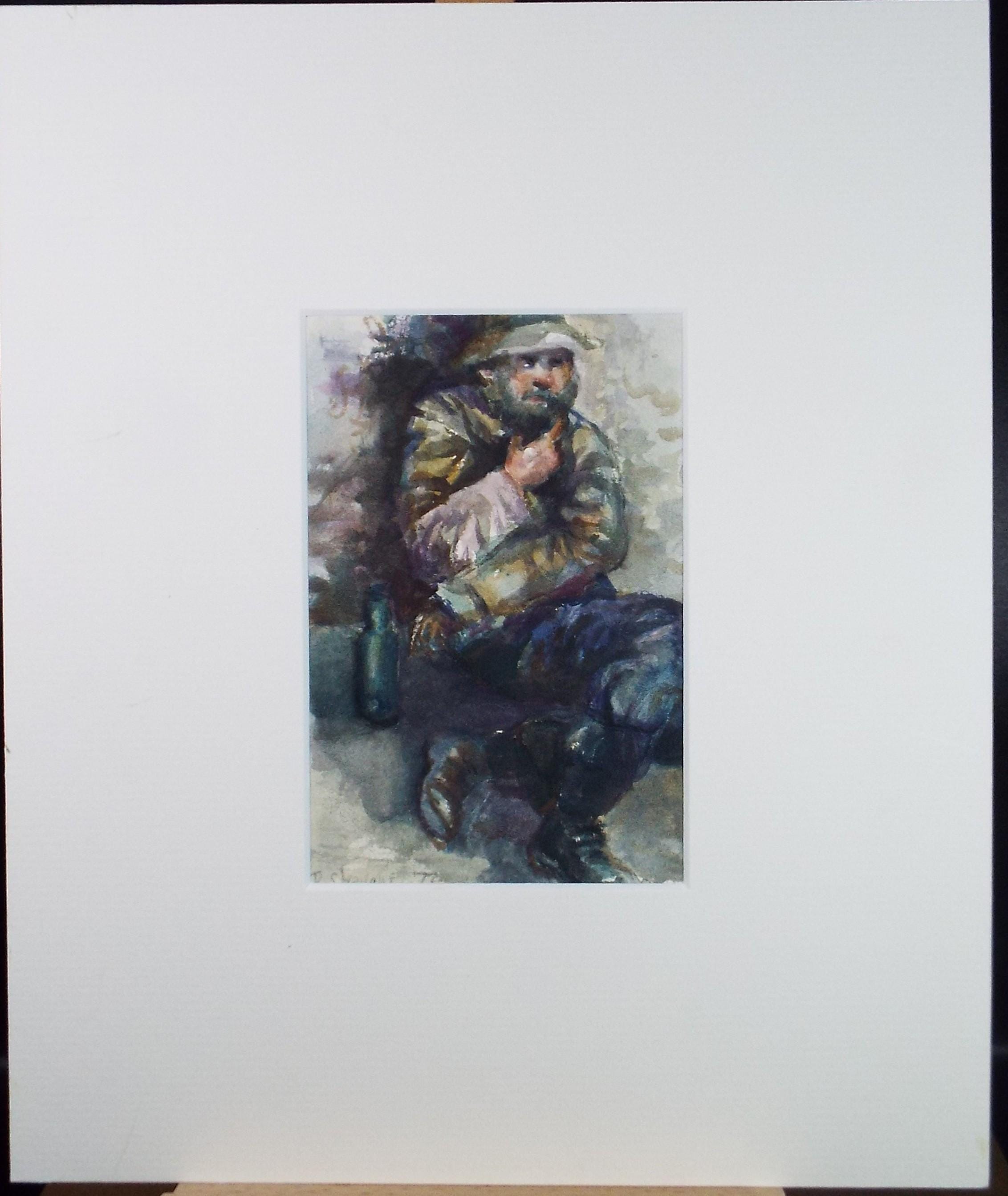 Original watercolour, 'the Vagrant' 1977, B Stevens