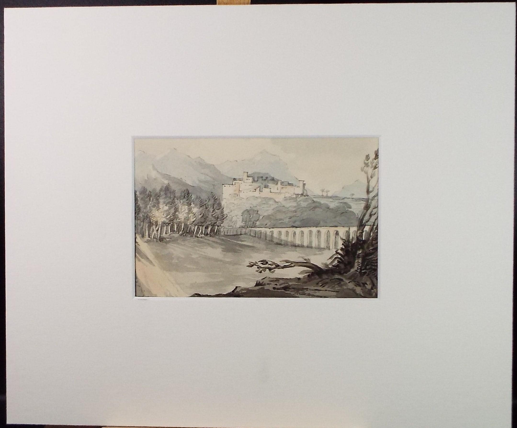 Original Watercolour, 'Aquaduct in a Landscape', Unknown artist, Late 19th Century