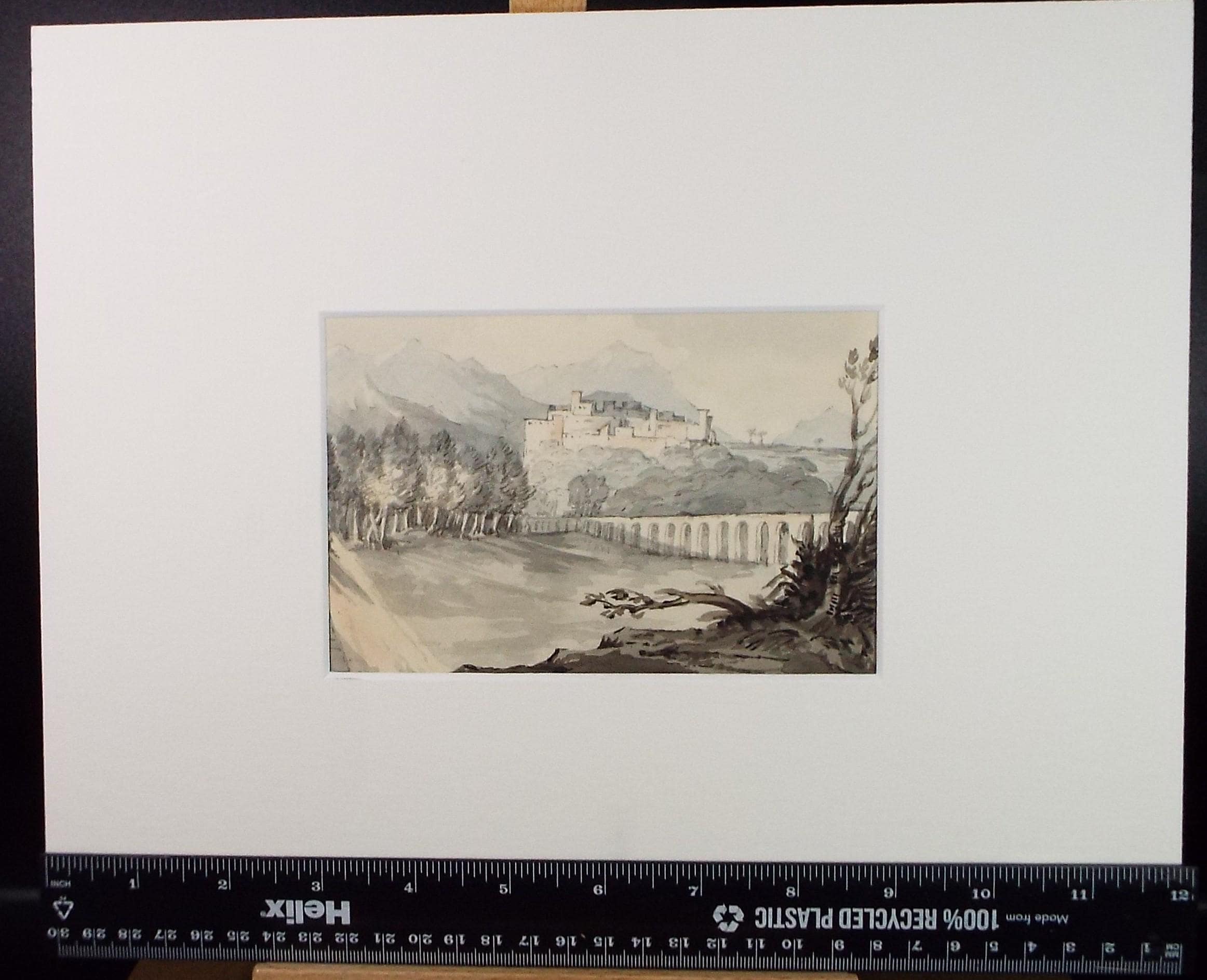Original Watercolour, 'Aquaduct in a Landscape', Unknown artist, Late 19th Century