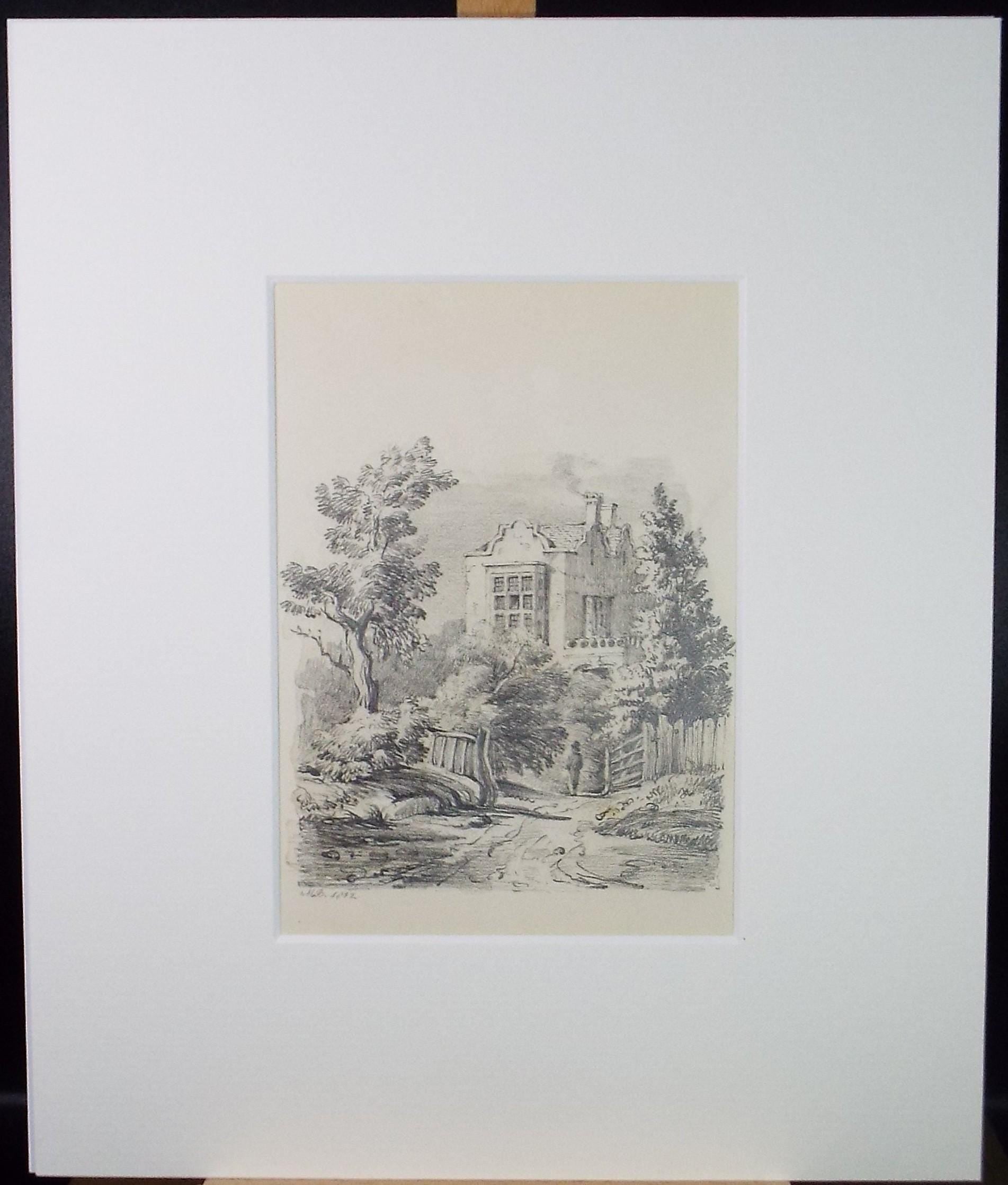 Original pencil drawing 'Country House with figure', Dated 1832, Artist Unknown
