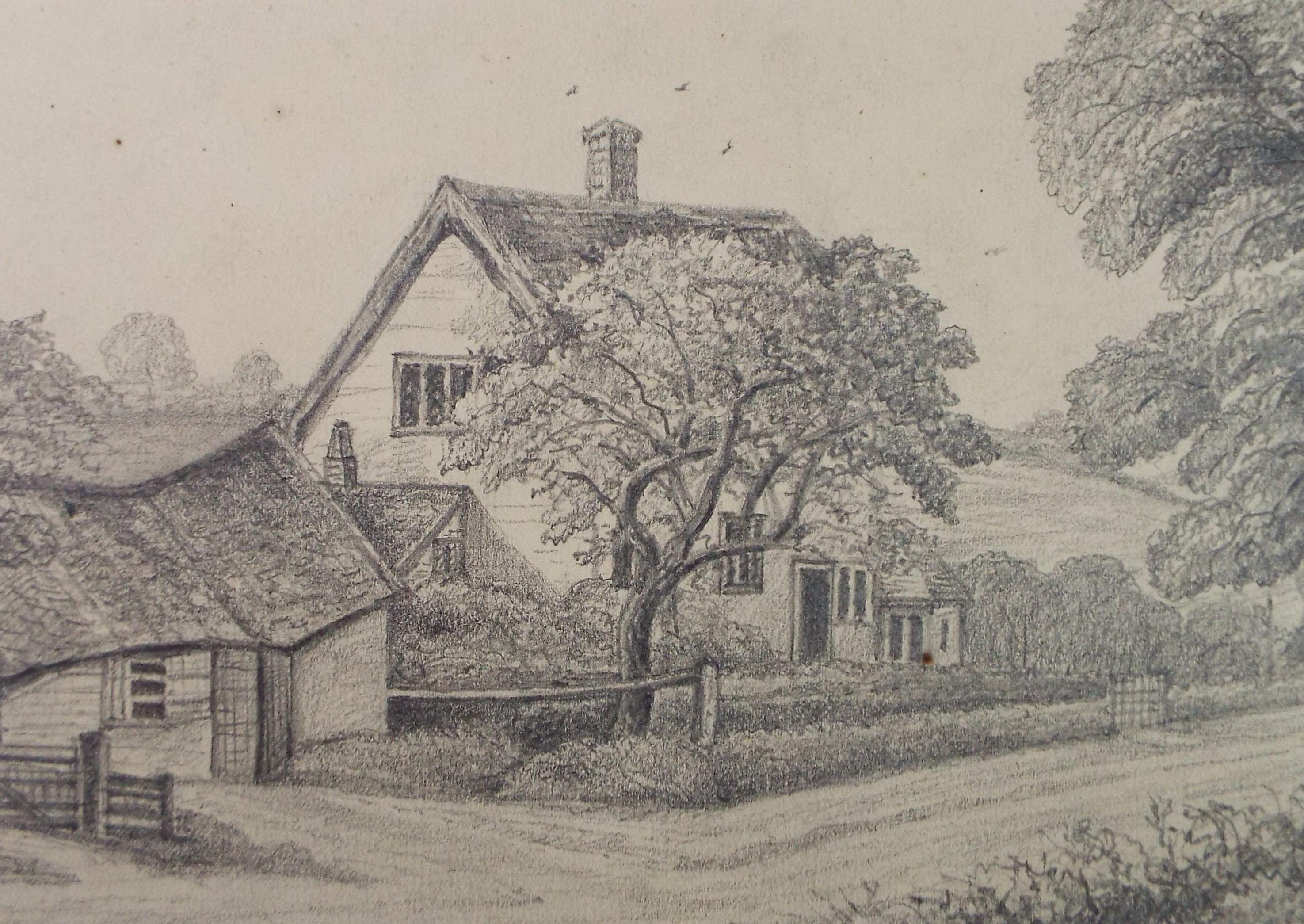 Original Pencil drawing, 'Barber cottage', Dated 1877, artist unknown