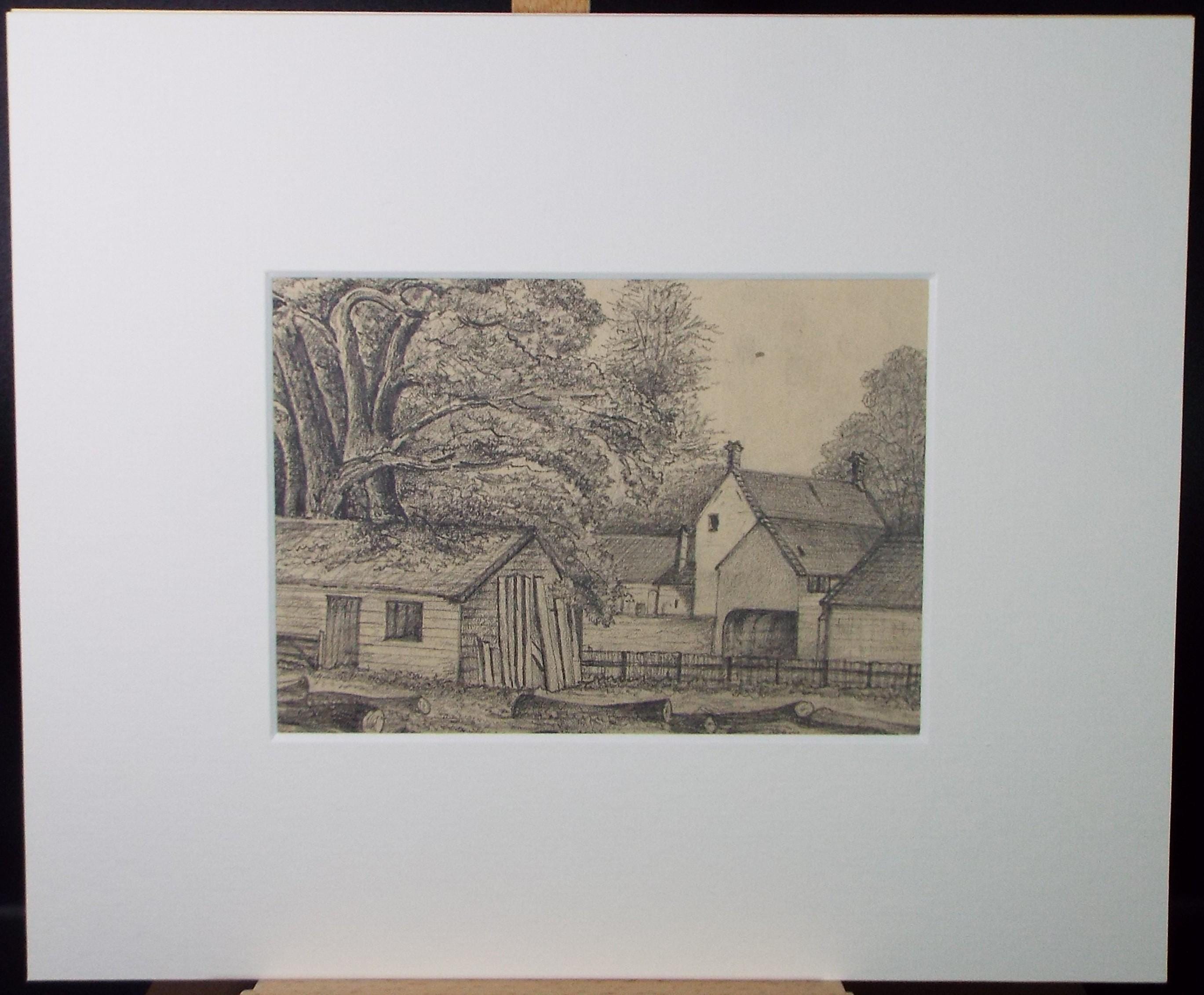 Original Pencil drawing, 'Farm Buildings', Dated 1874, artist unknown