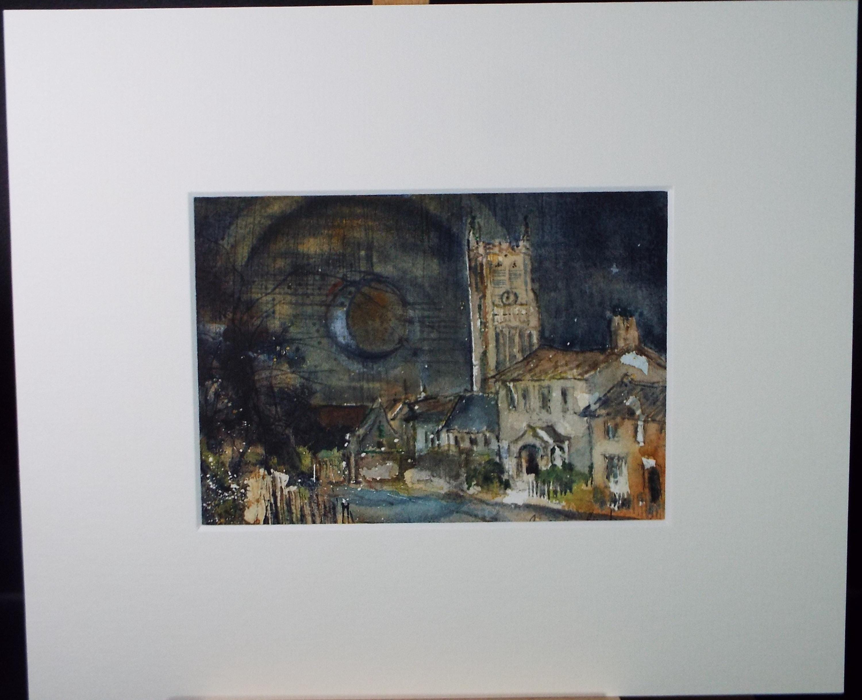 Original watercolour, 'Highstreet', Artist unknown, circa 1990's