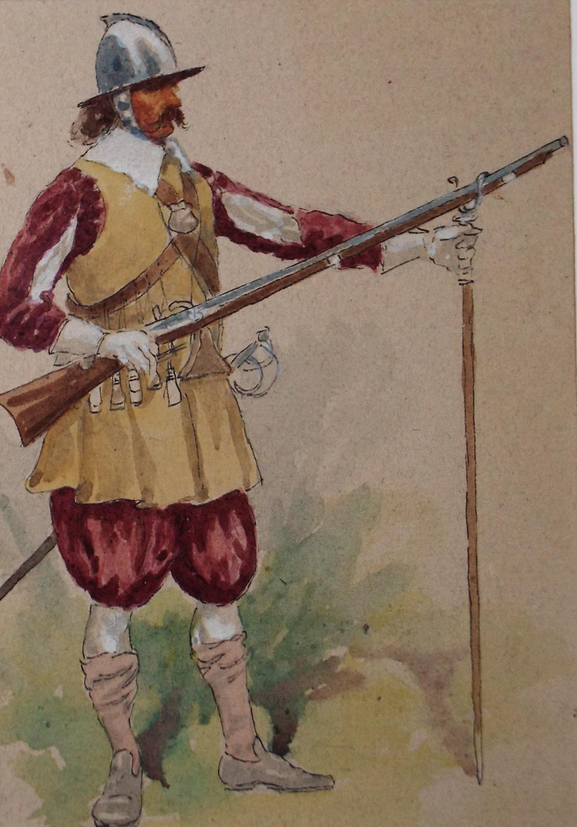 Original Watercolour, 'English Civil war Soldier', Circa 1920, Artist Unknown