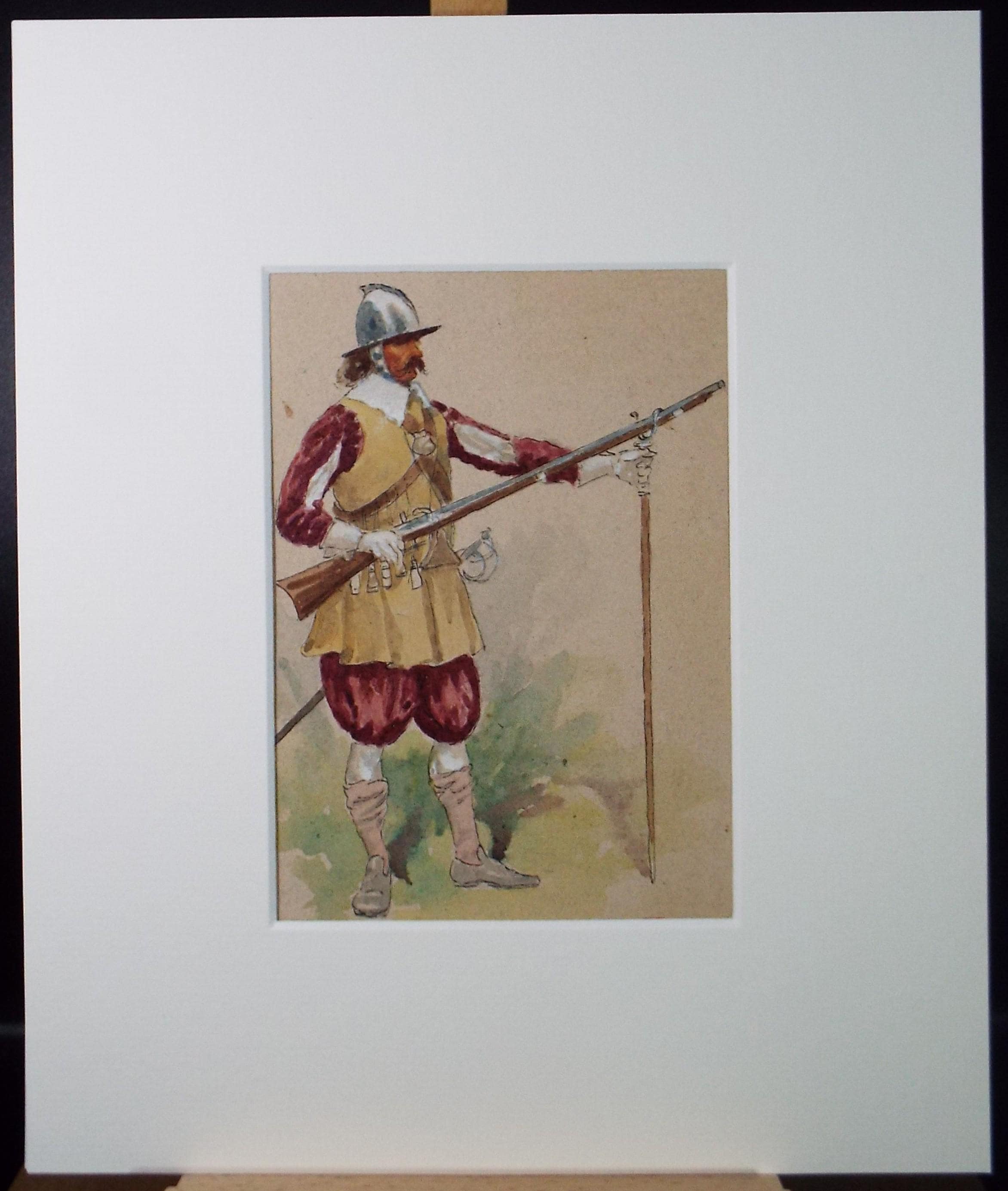 Original Watercolour, 'English Civil war Soldier', Circa 1920, Artist Unknown