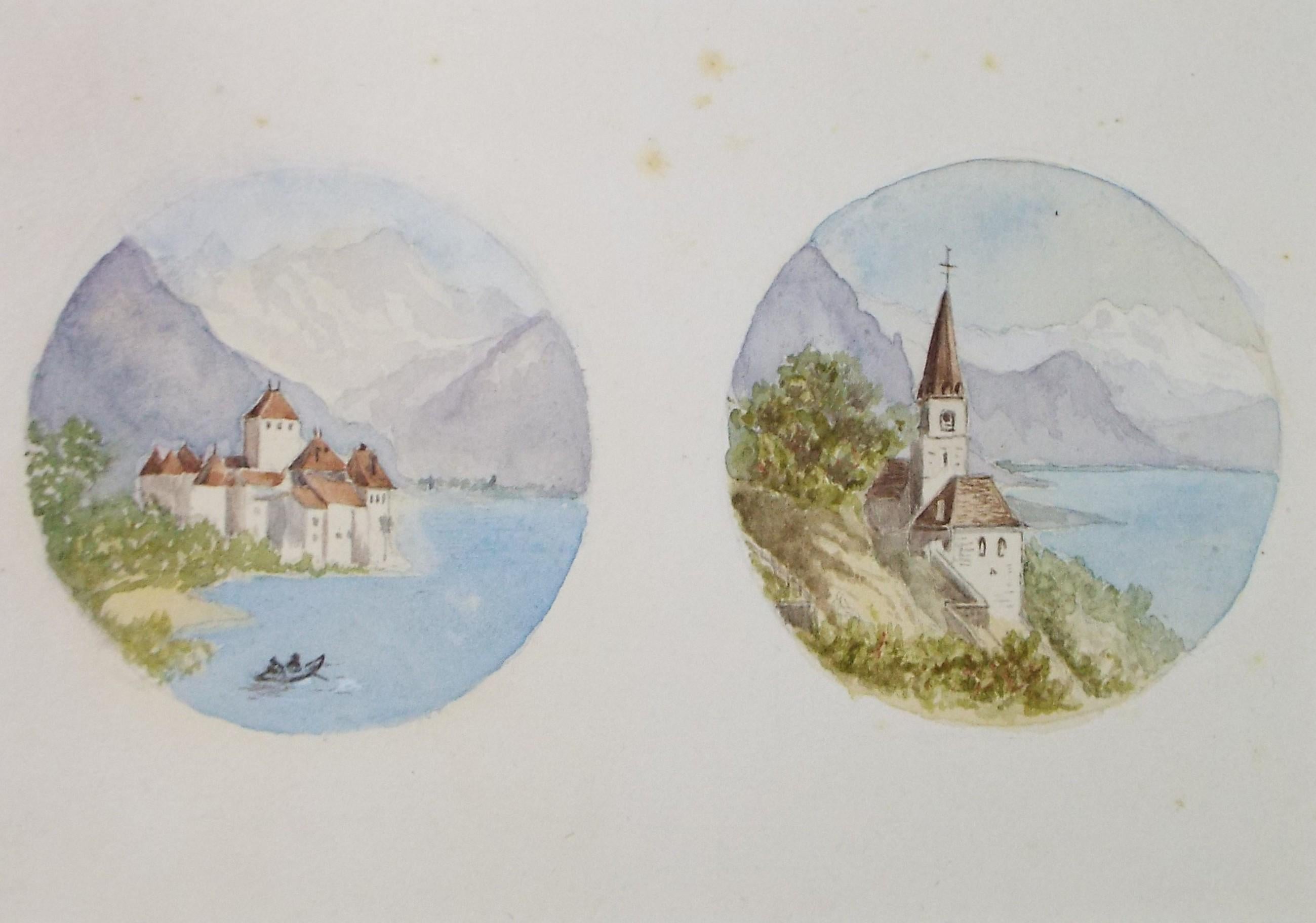 Original Watercolour, late 19th Century , 'Two views of an Alpine lake', Artist Unknown