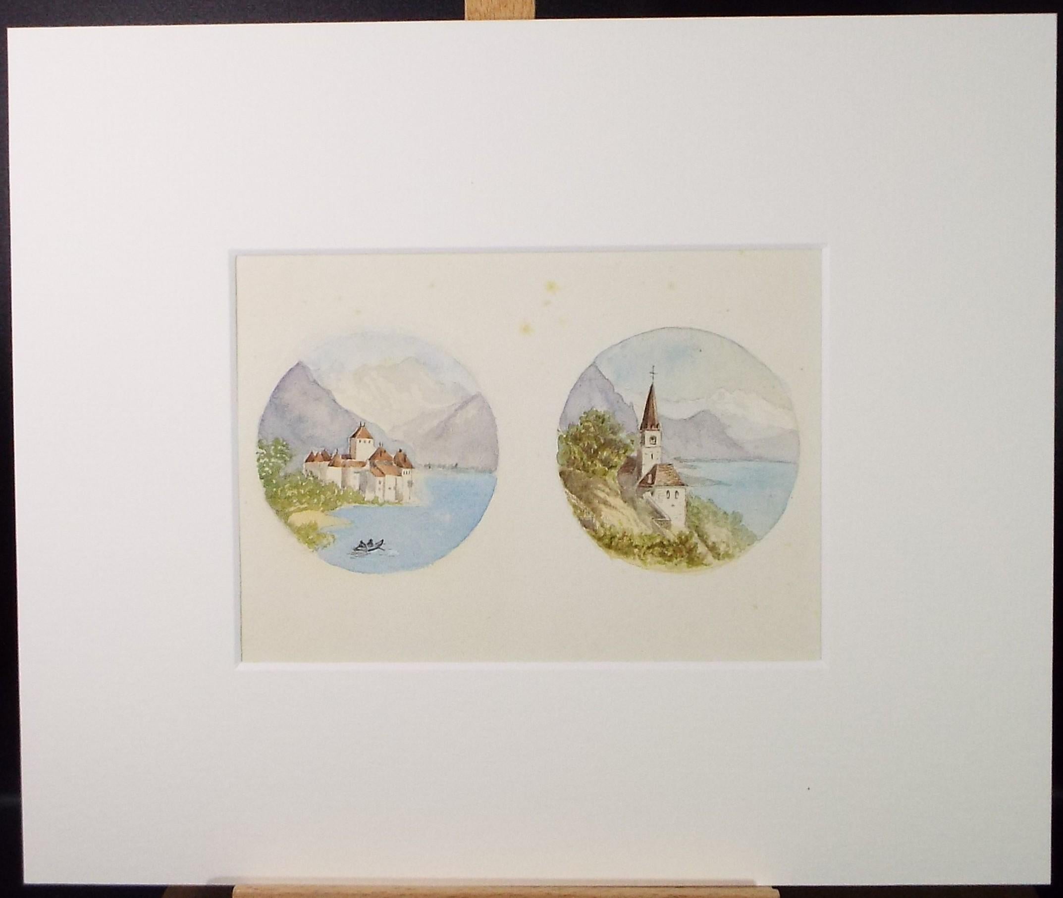 Original Watercolour, late 19th Century , 'Two views of an Alpine lake', Artist Unknown