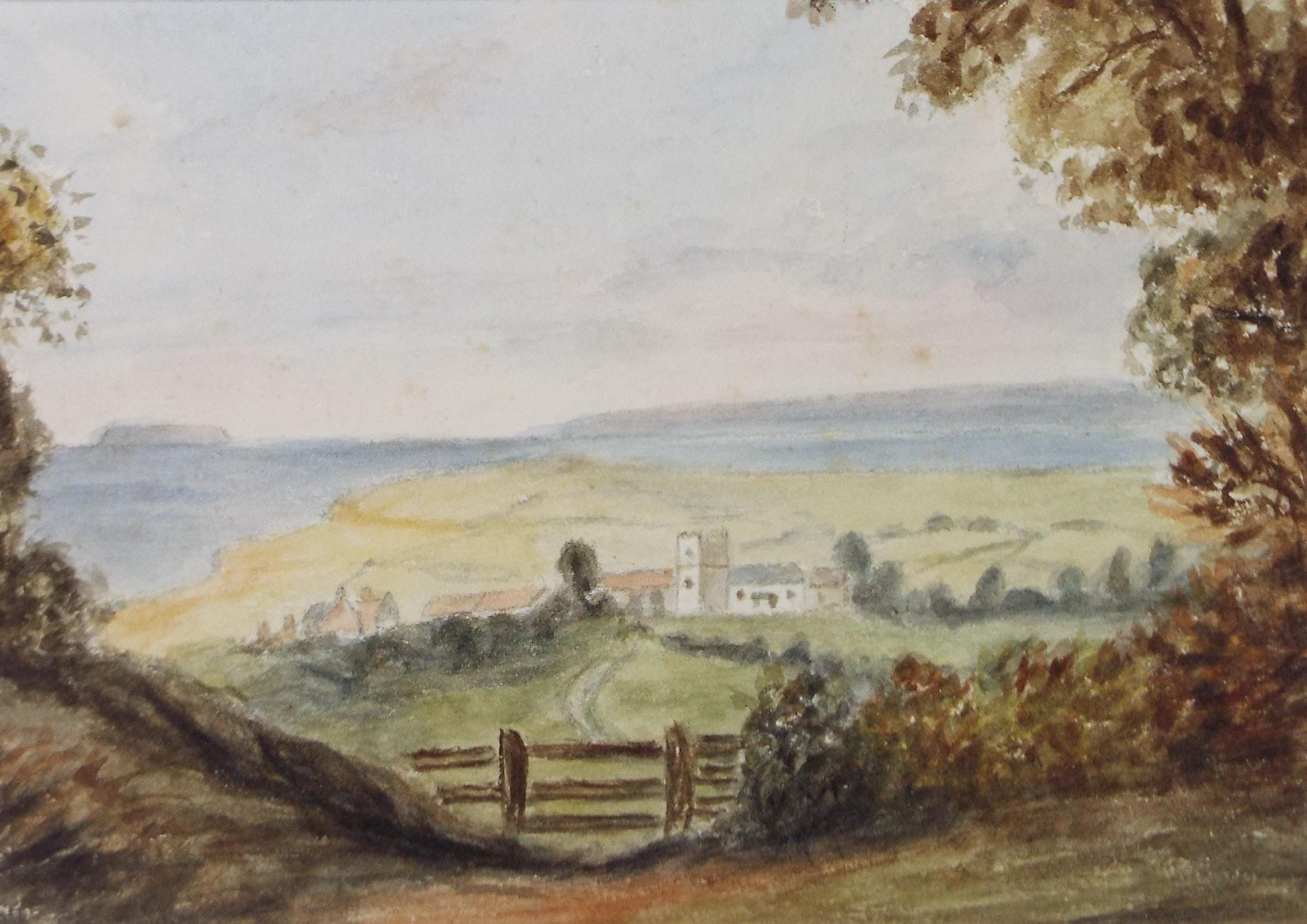 Original Watercolour, 'Church in a Valley', circa 1900, Artist Unknown