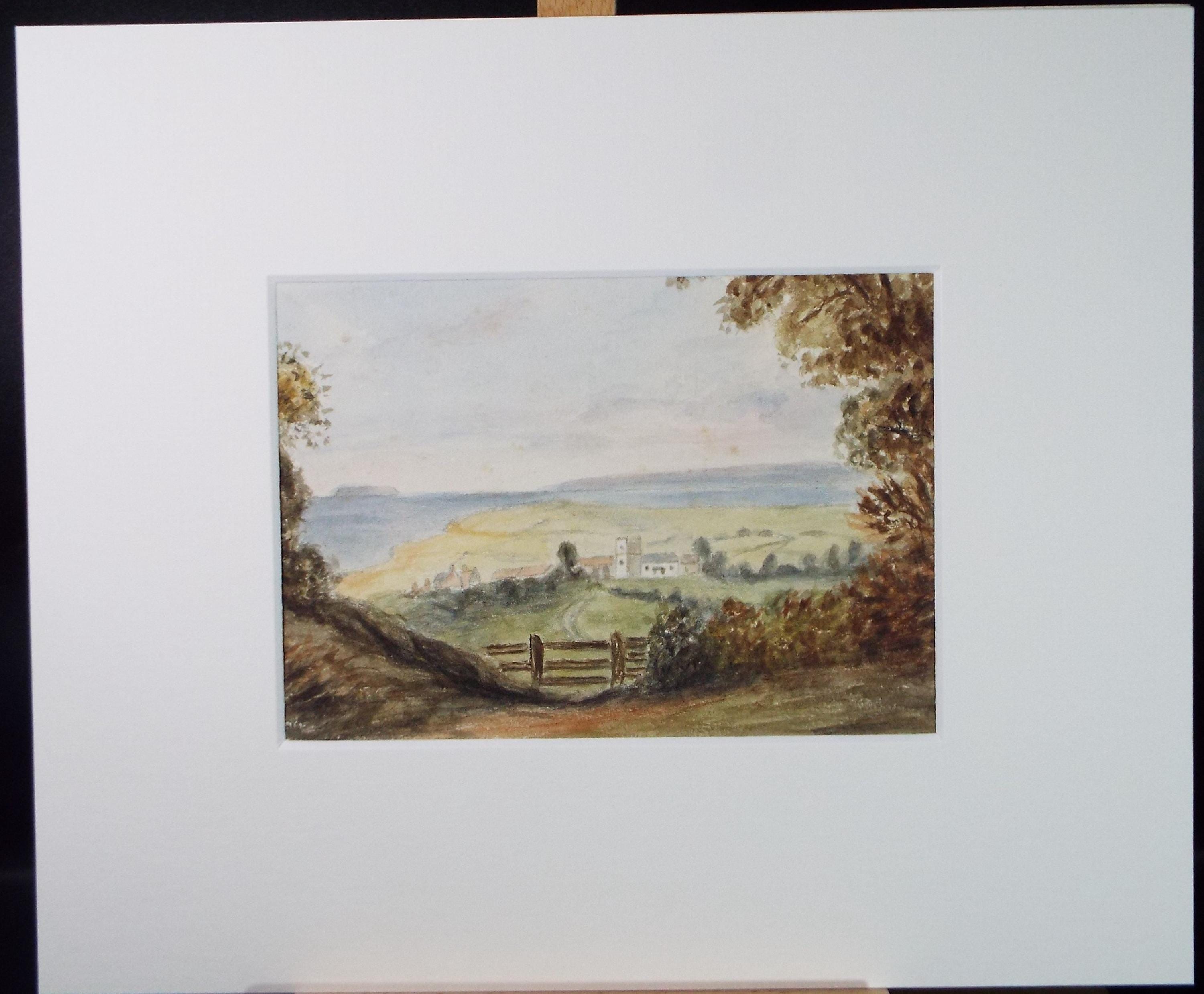 Original Watercolour, 'Church in a Valley', circa 1900, Artist Unknown