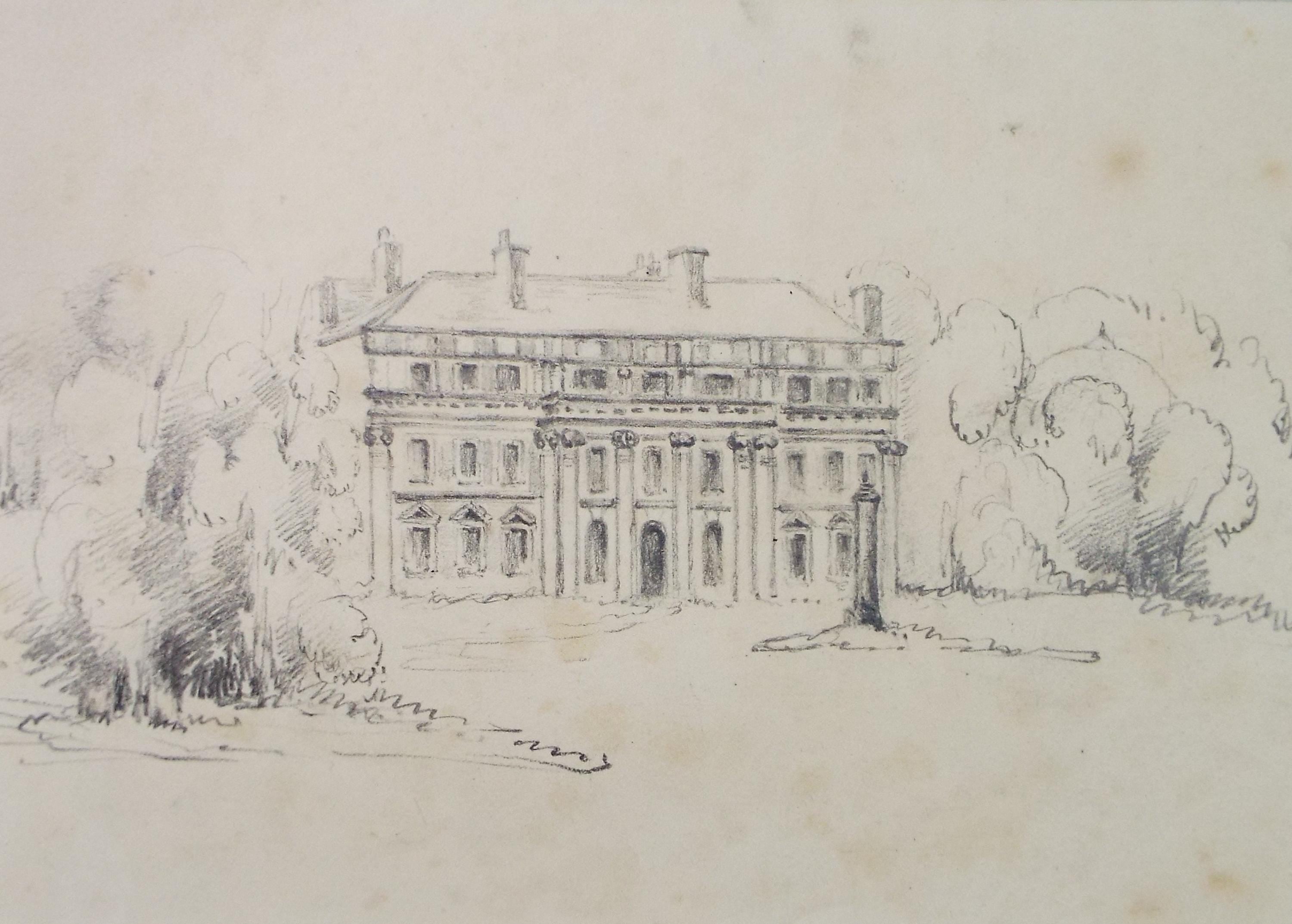 Original pencil drawing 'Country House', Late 19th Century, Artist Unknown