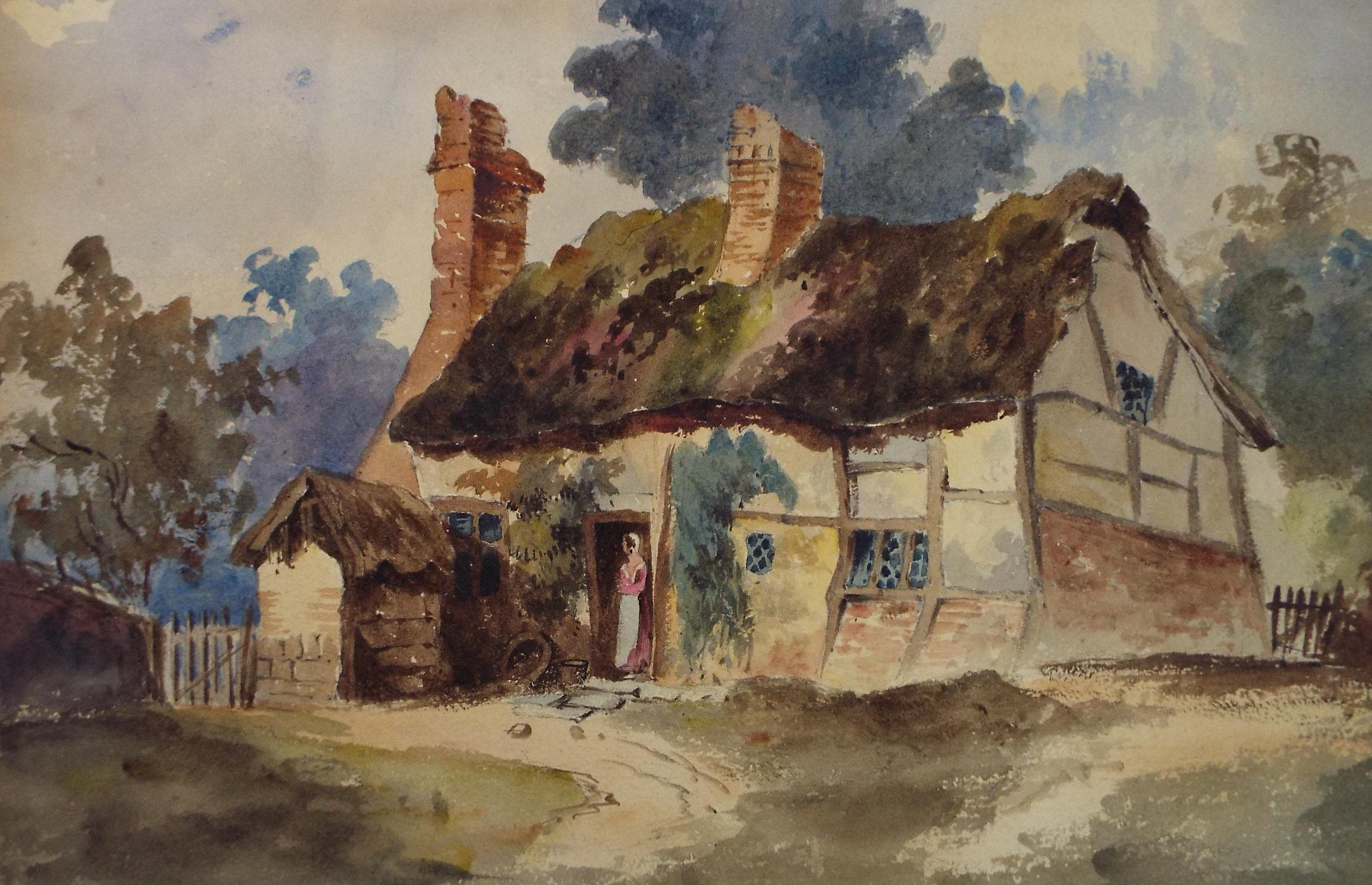 Original Watercolour, 'Figure in a Cottage doorway', Late 19th Century, Artist Unknown