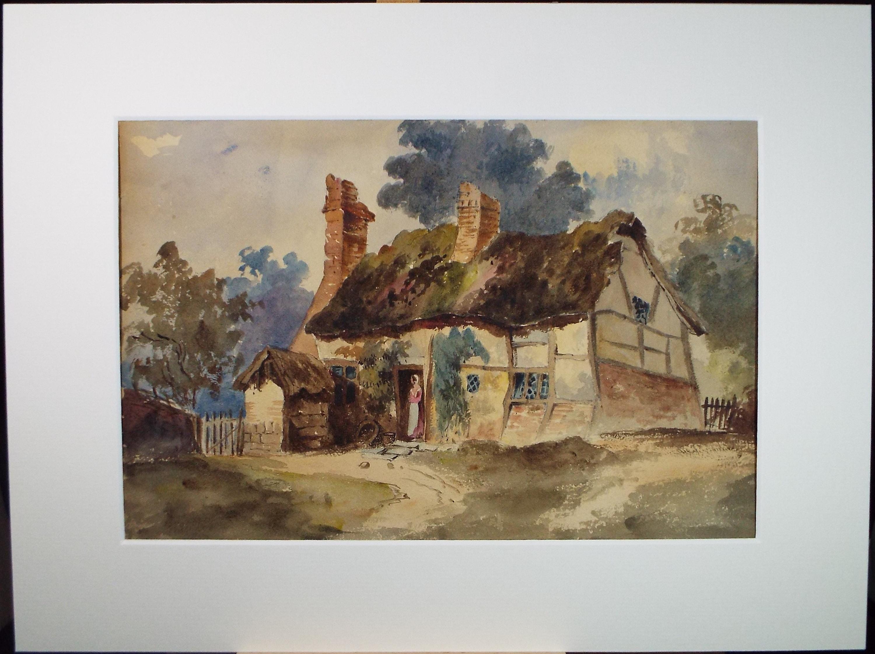 Original Watercolour, 'Figure in a Cottage doorway', Late 19th Century, Artist Unknown