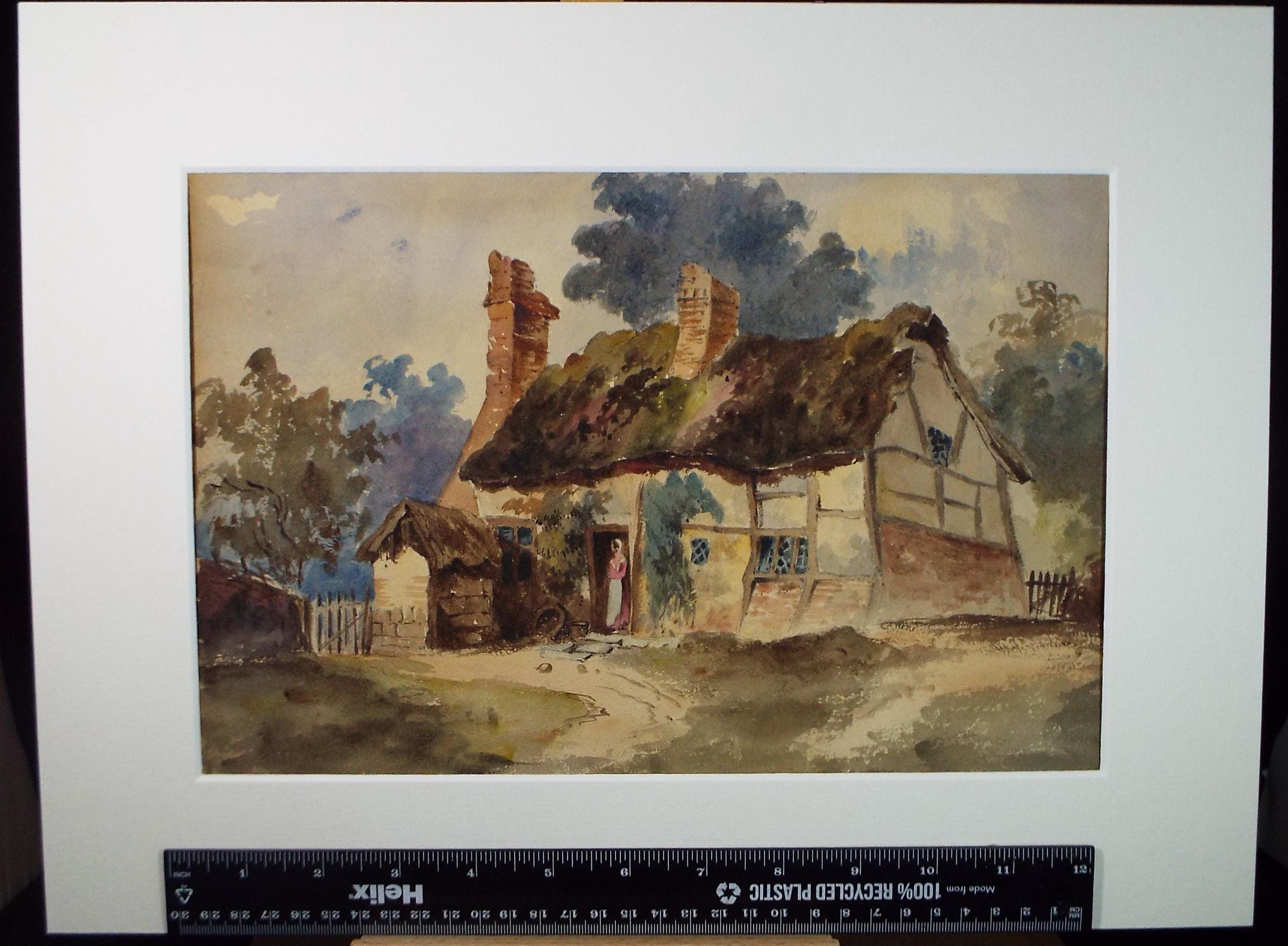 Original Watercolour, 'Figure in a Cottage doorway', Late 19th Century, Artist Unknown