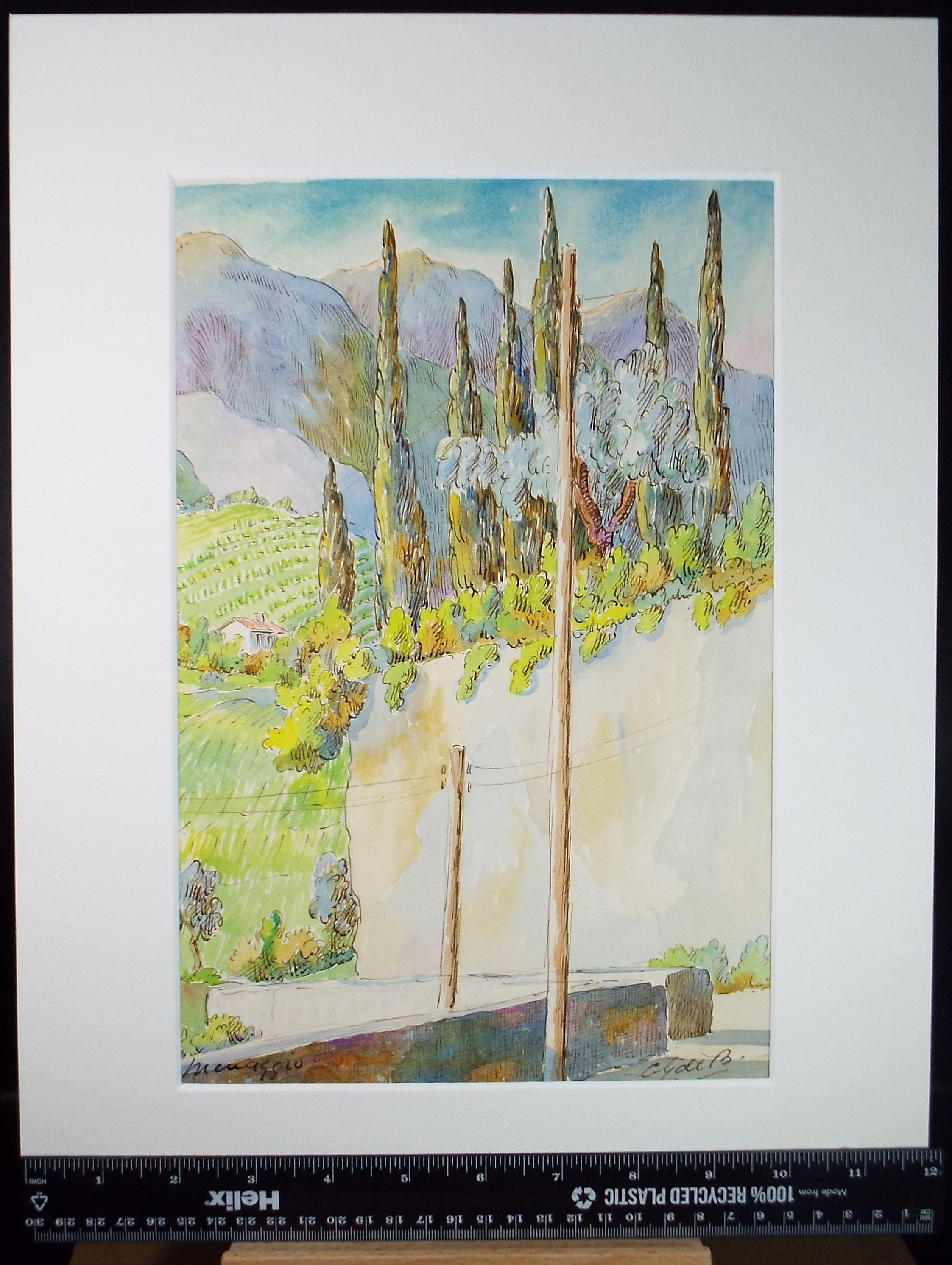 Original Watercolour & ink, 'Menaggio, Italy', Cicely Glyn de Beers (1891-1973), Dated 1957