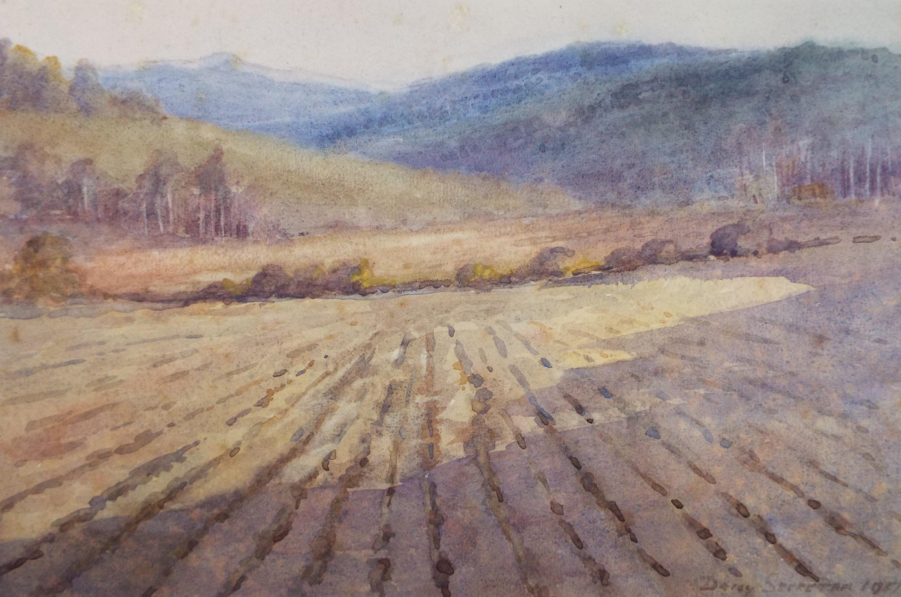 Original Watercolour Dated 1927, ' Ploughed Field' - Unknown Artist