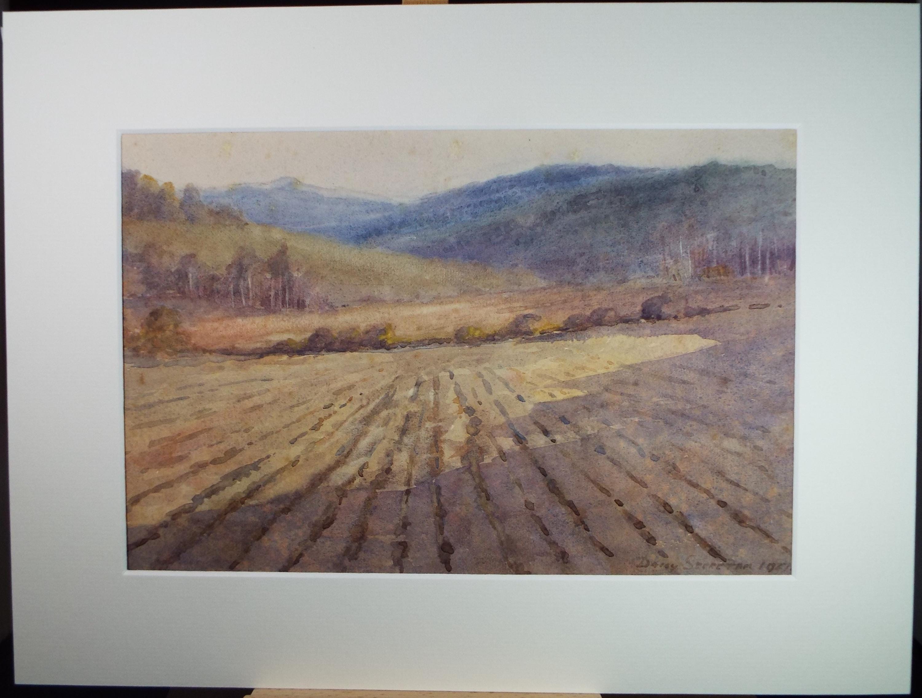 Original Watercolour Dated 1927, ' Ploughed Field' - Unknown Artist