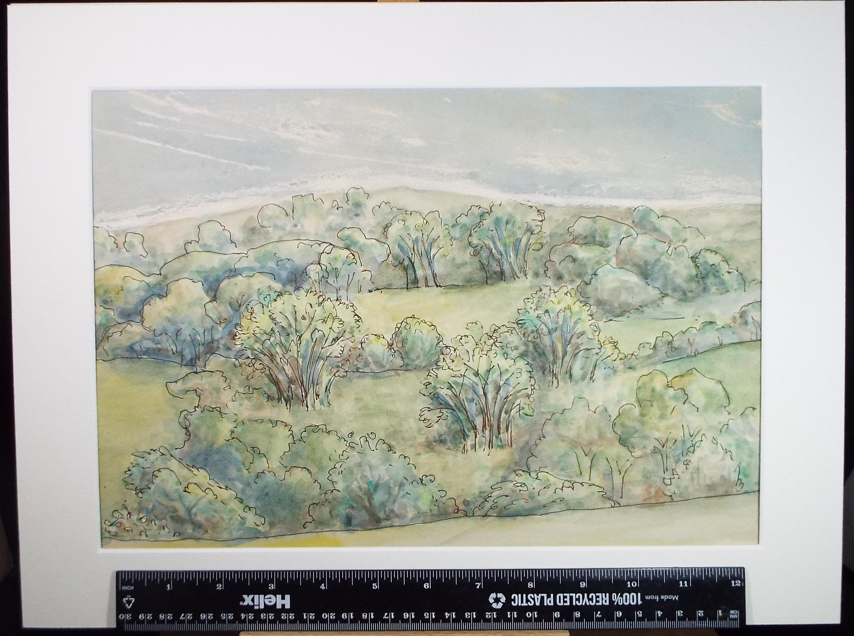 Original Watercolour, 'Green Landscape', Circa 1950's, Artist Unknown
