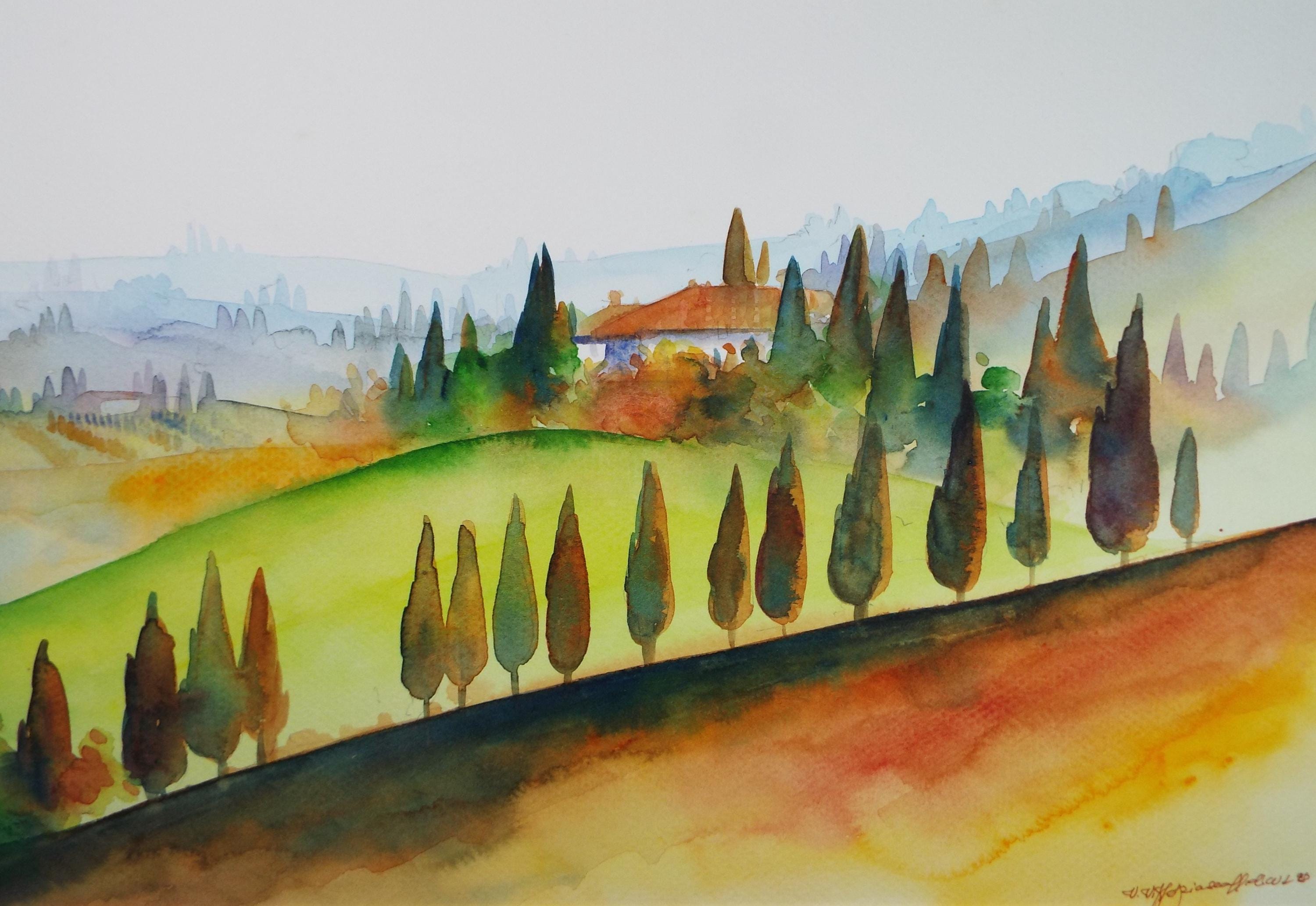 Original Watercolour, 'Italian Landscape, Dated 1998, Artist Unknown