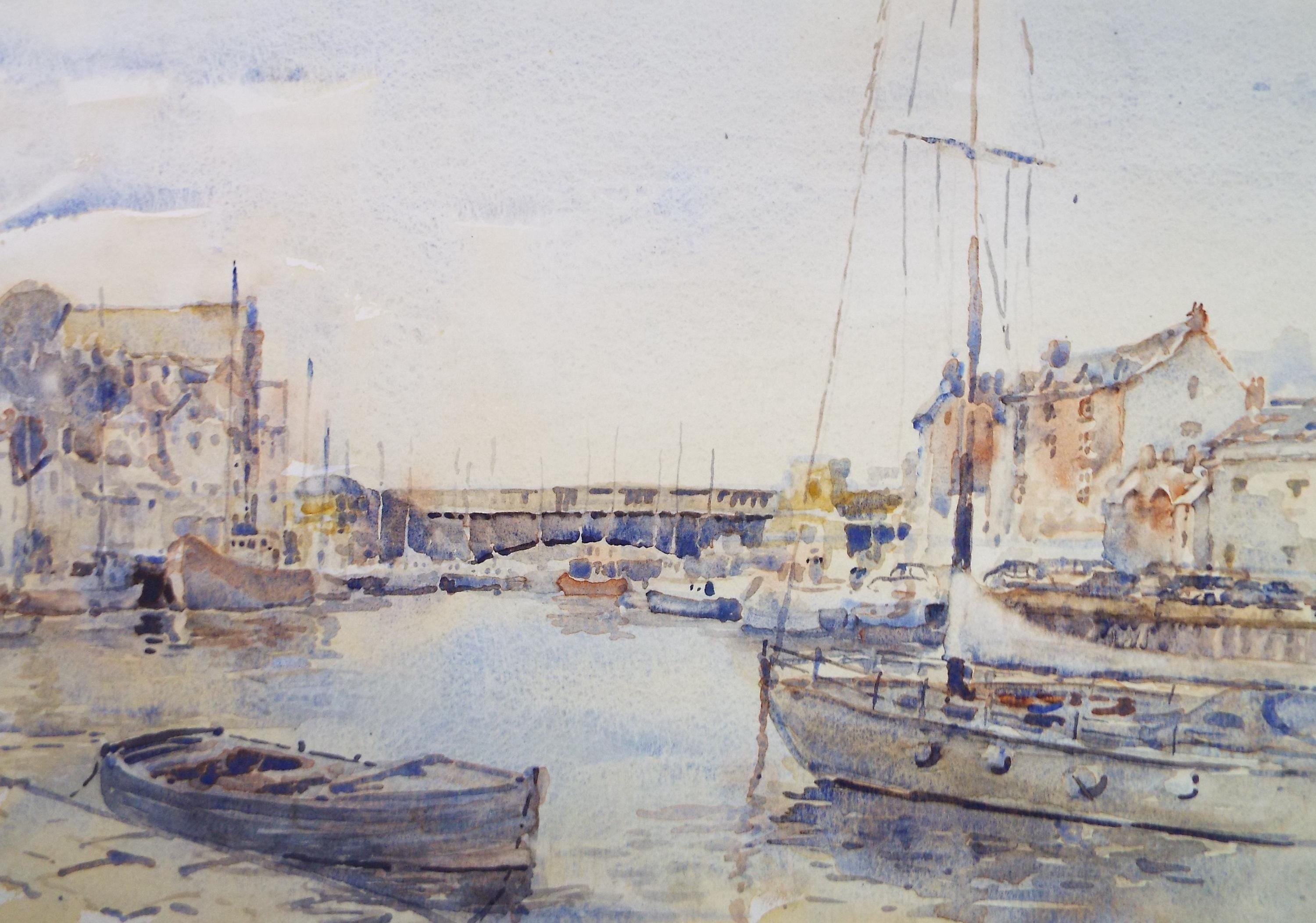 Original Watercolour, 'Harbour scene', Circa 1980's, Unknown Artist