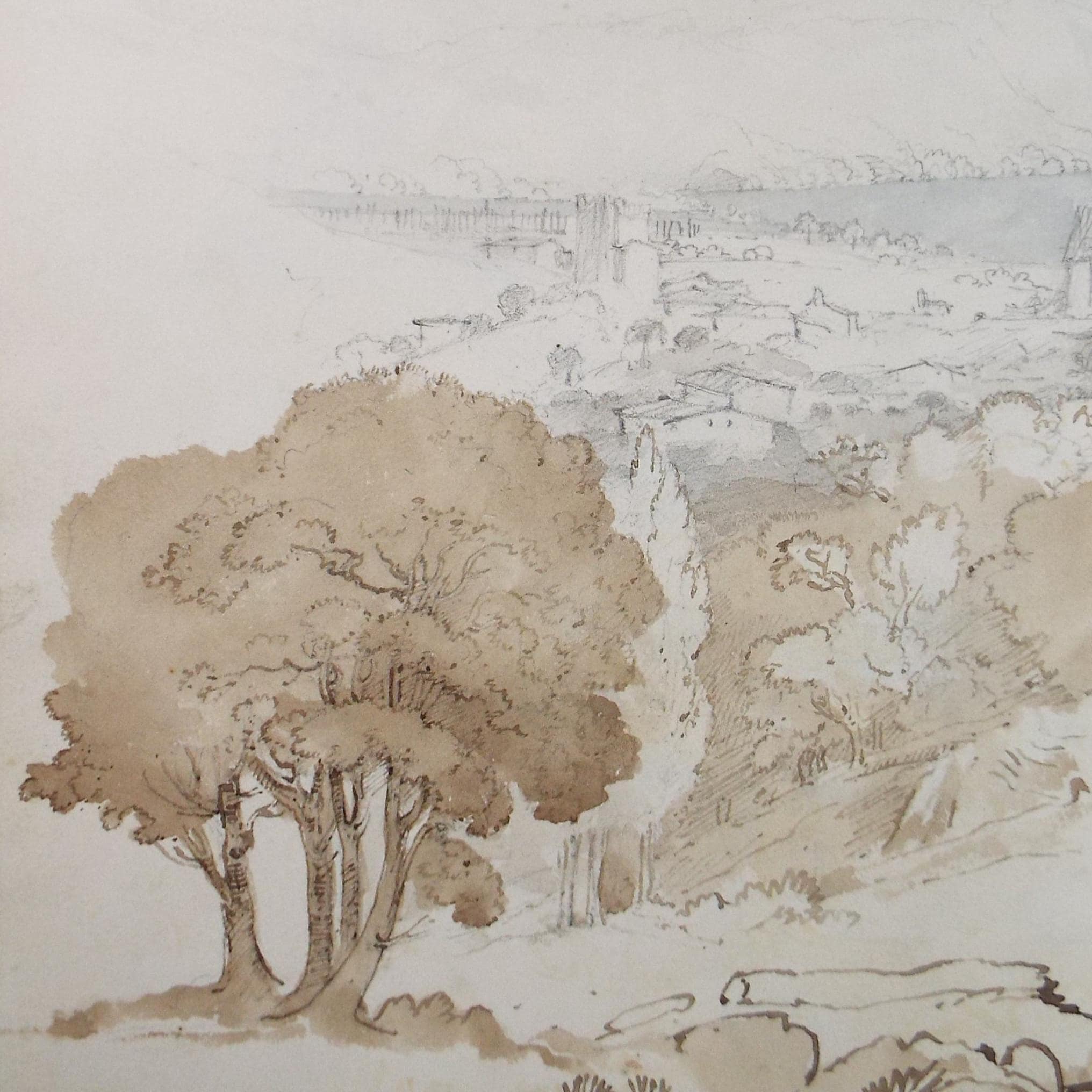 Original Pencil drawing & watercolour , 'Continental View', Late 19th Century, artist unknown