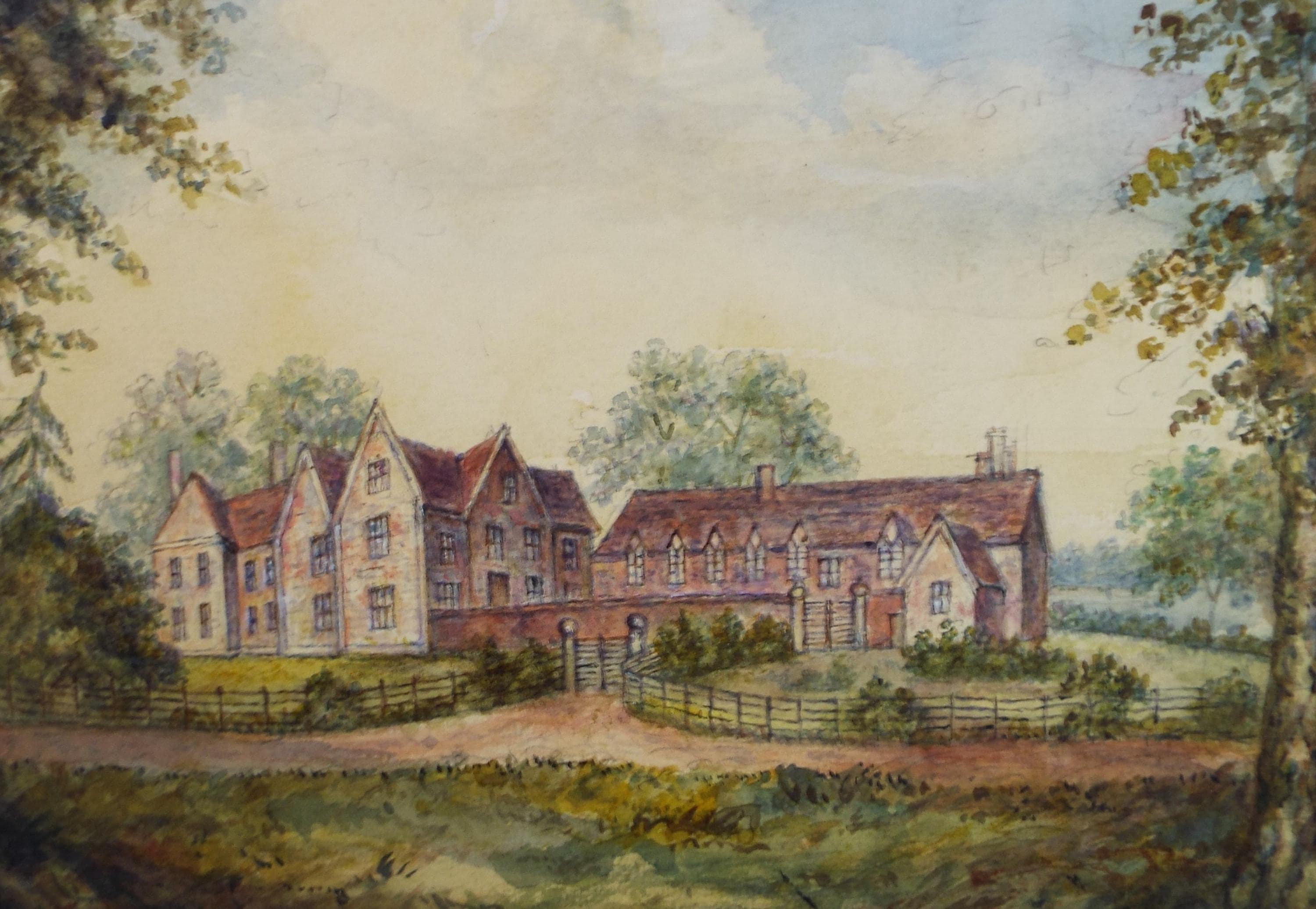 Original Watercolour, 'Country House', Early 20th Century, unknown Artist