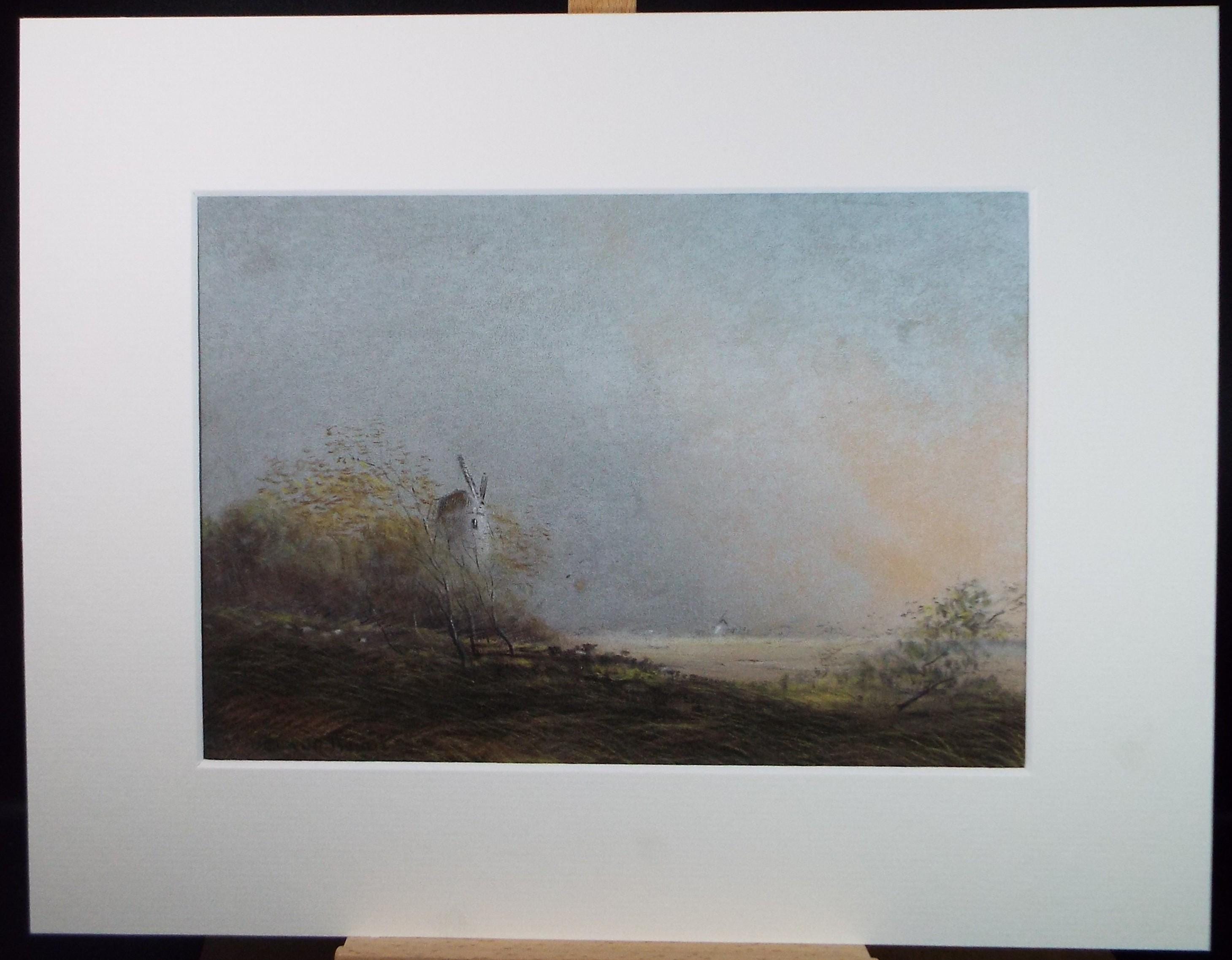 Original pastel Drawing, 'Misty Morning with Windmill', Early 20th Century, Artist Unknown