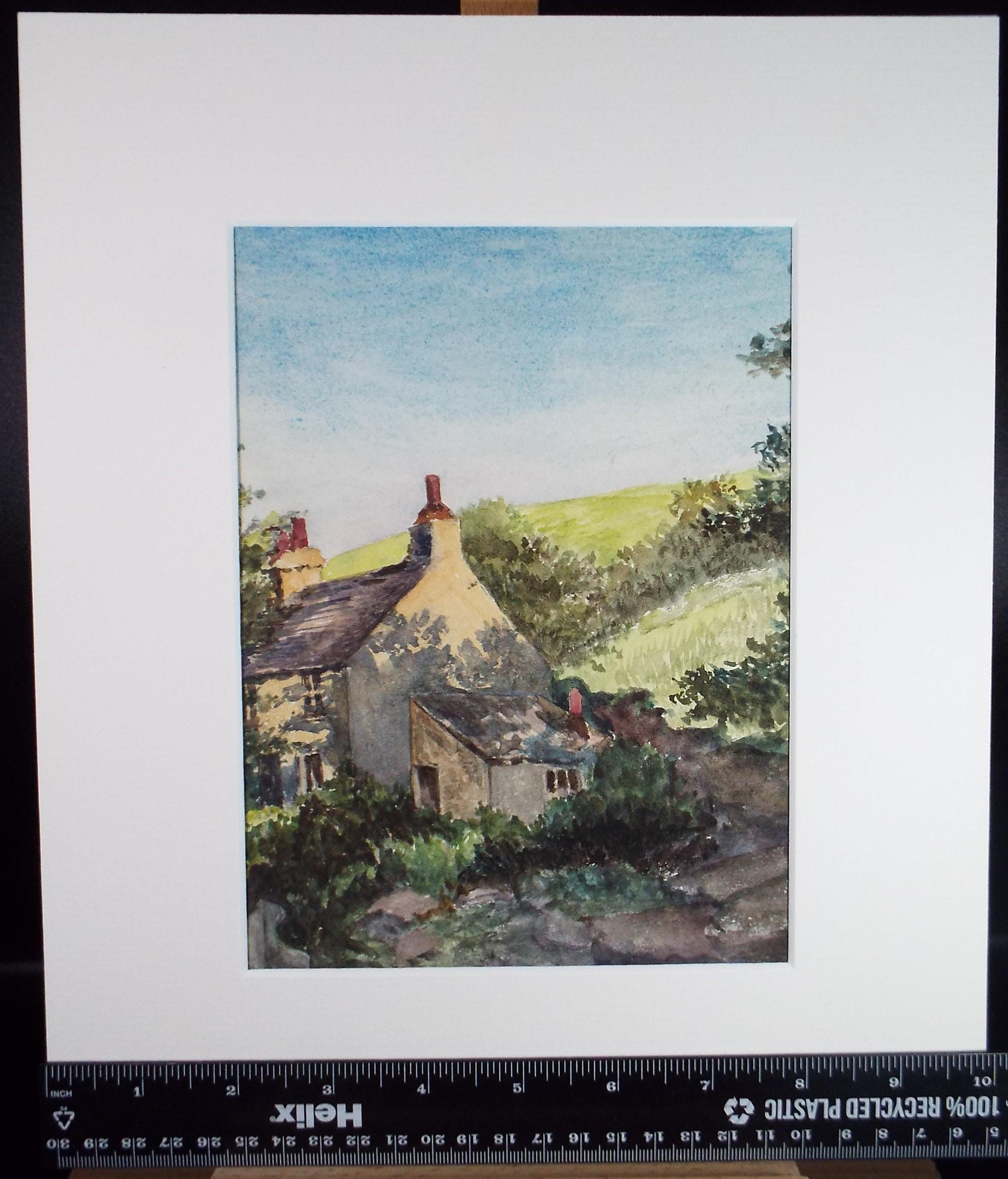 Original Watercolour, 'Cottage in the Valley', Artist Unknown, Early 20th Century