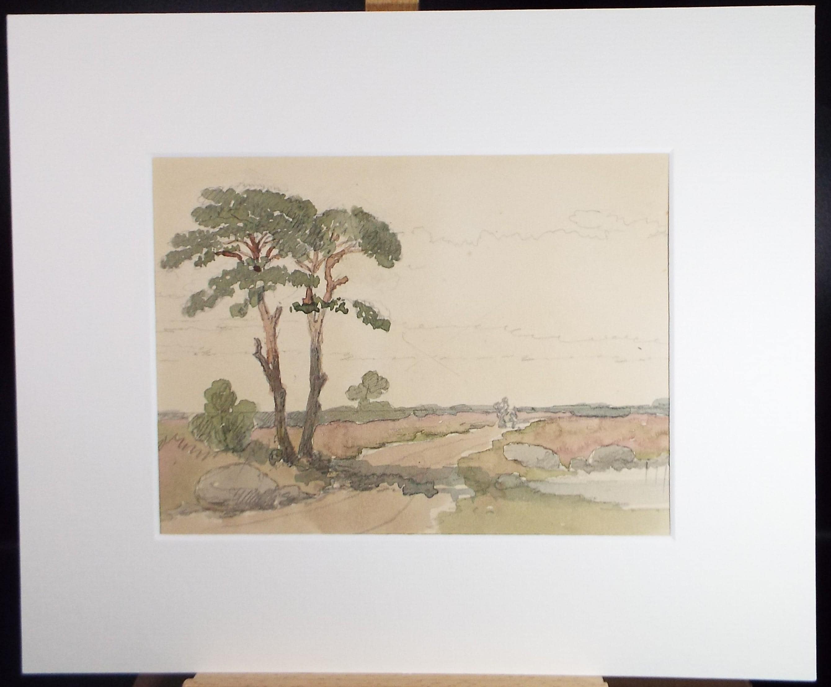 Original Watercolour Painting: Rural Track with Pine Trees, Circa 1920's