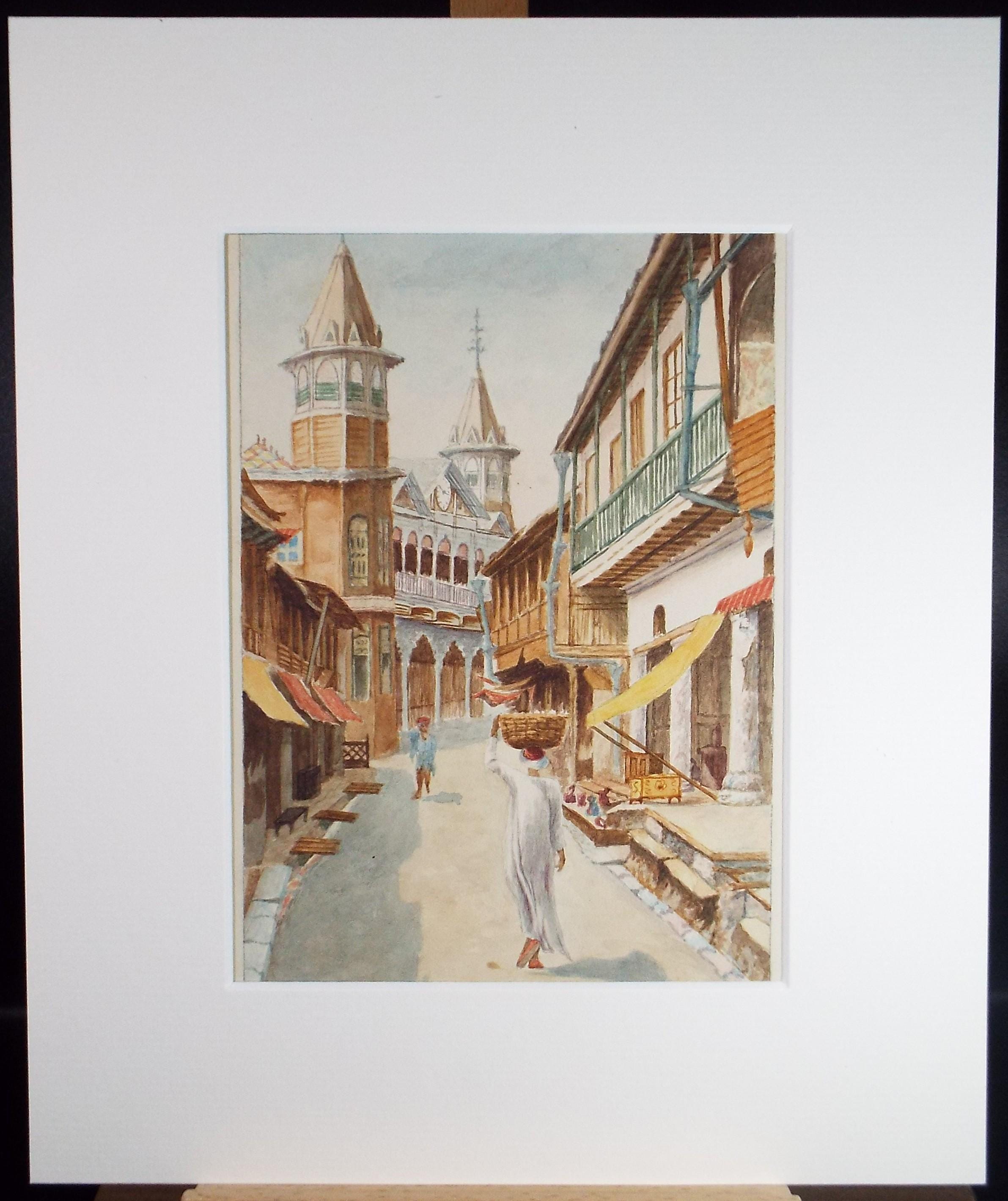 Original Watercolour, 'North African Street Scene',c1940's, Unkown Artist