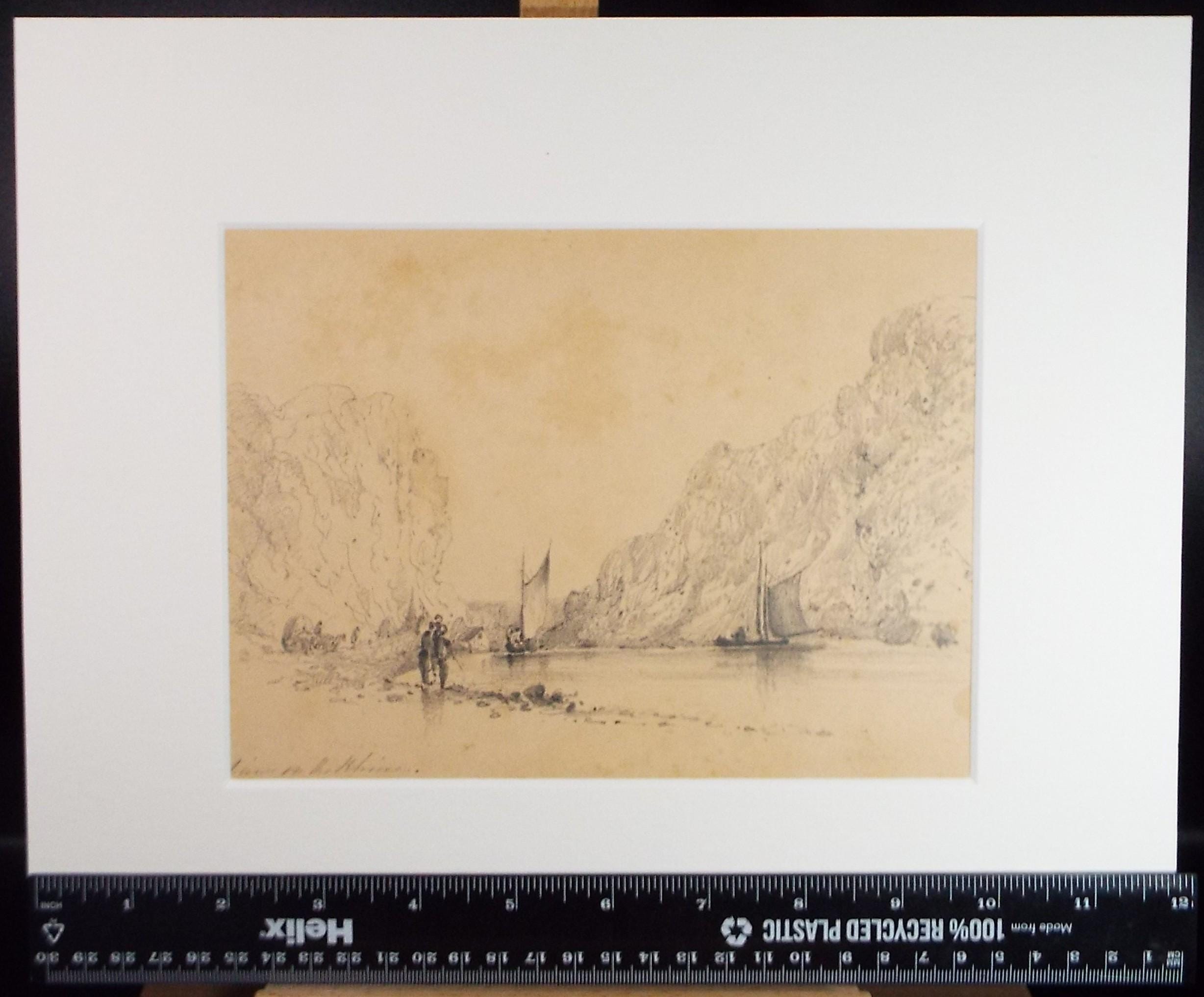 Pencil Drawing,'On the Rhein', Mid 19th Century, Unknown Artist