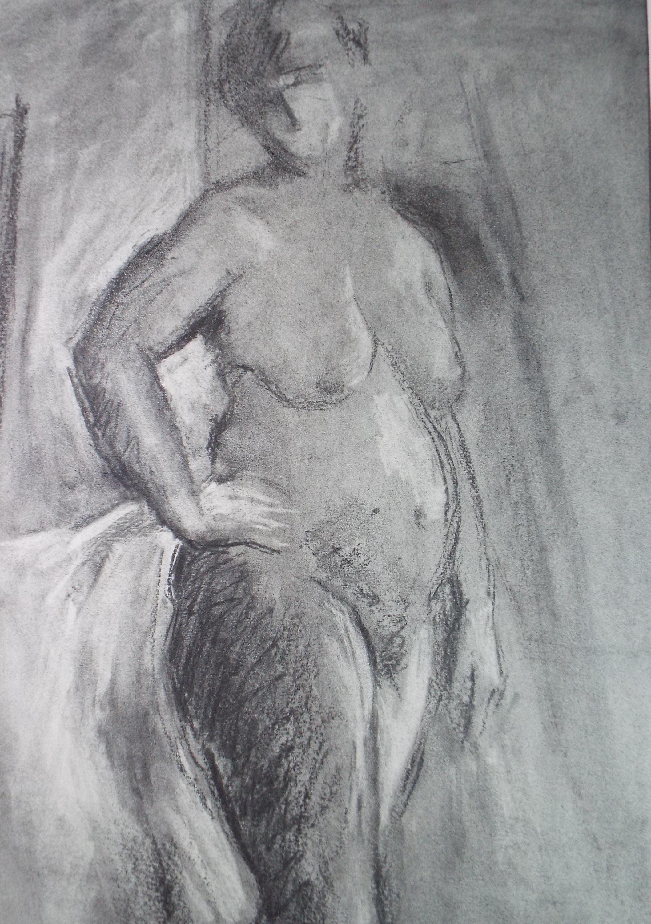 Original Pastel Drawing 'Standing Female Nude', circa 1970's, Unknown Artist