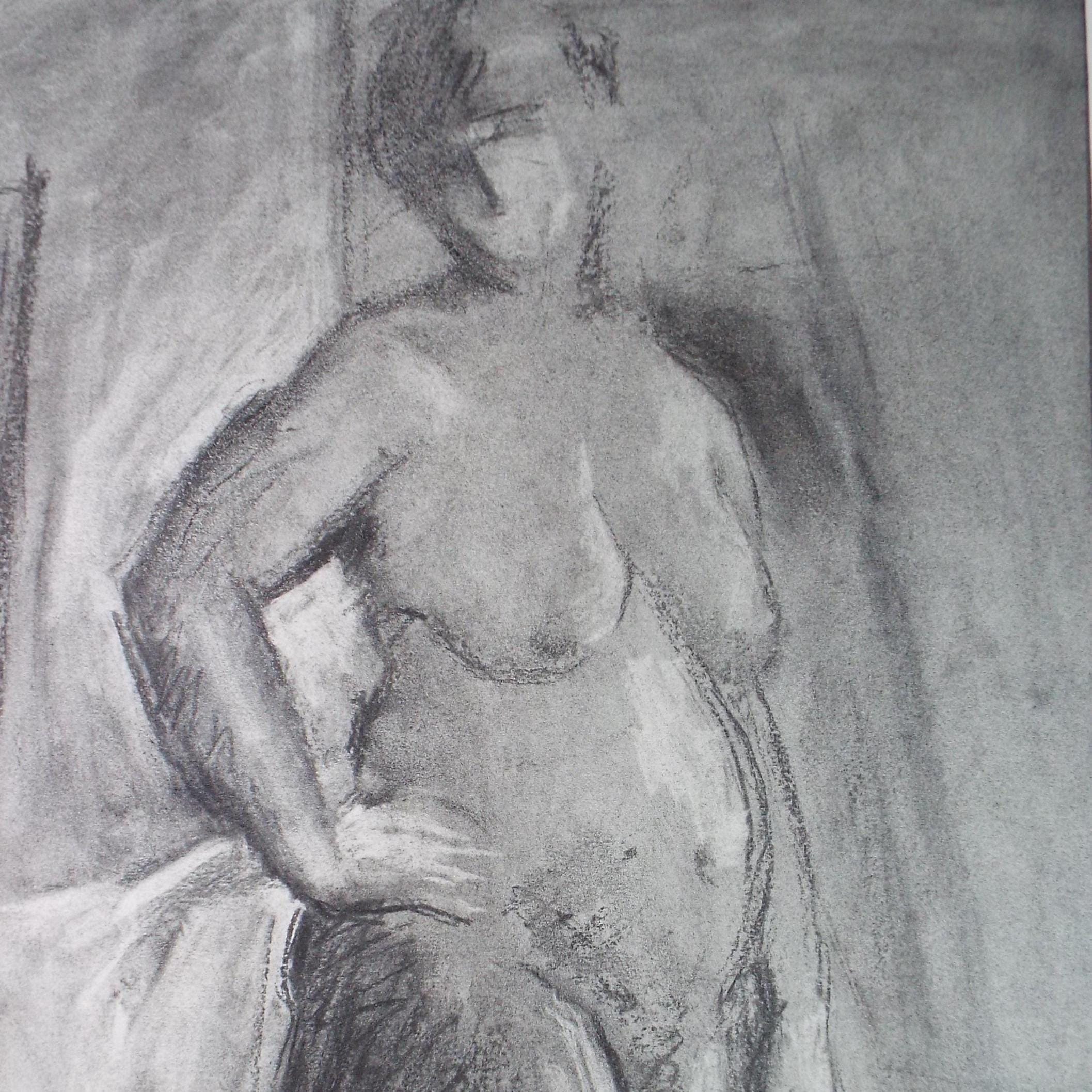 Original Pastel Drawing 'Standing Female Nude', circa 1970's, Unknown Artist