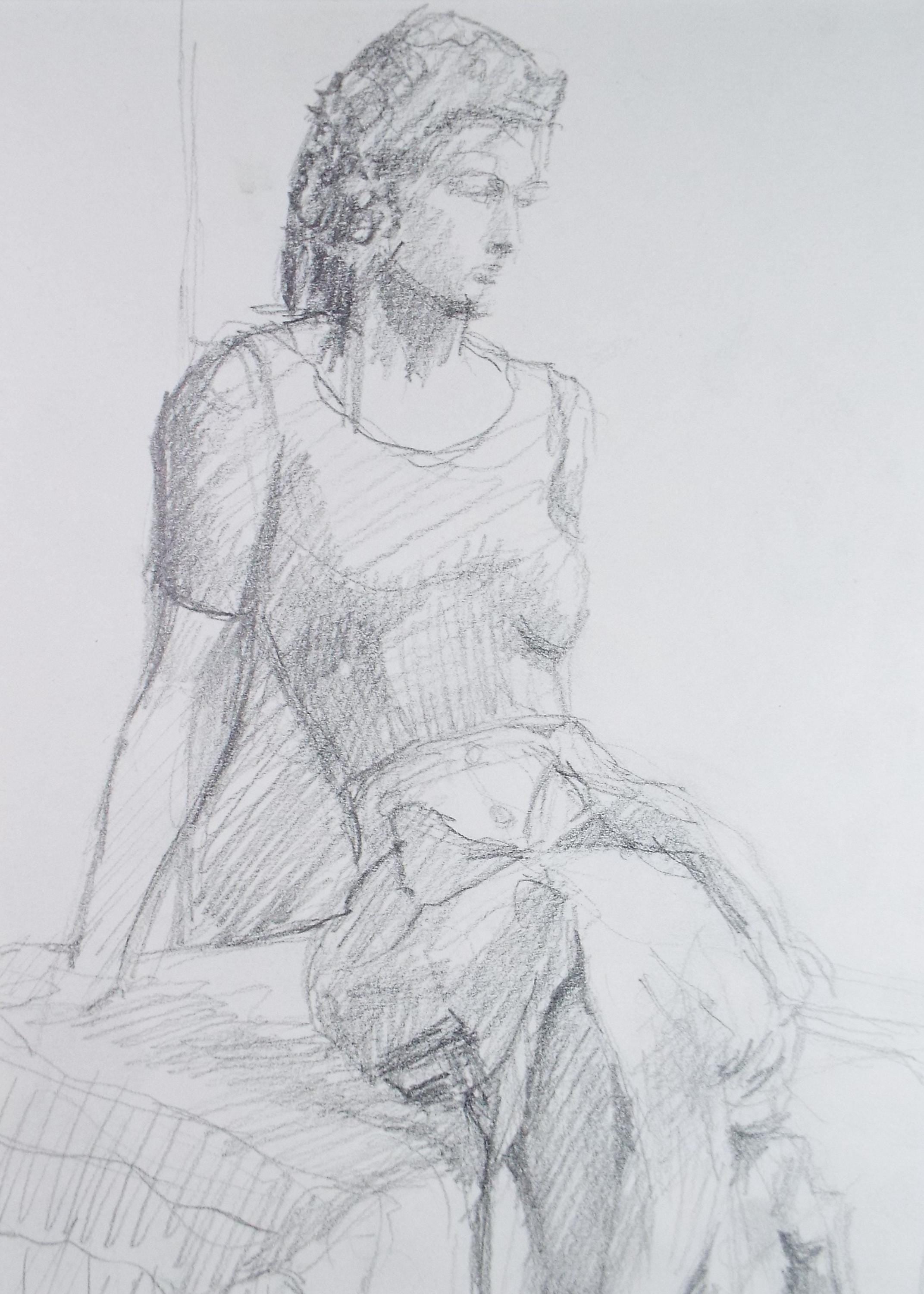 Pauline Plummer Pencil Drawing: study of a woman, 1990s, Mounted