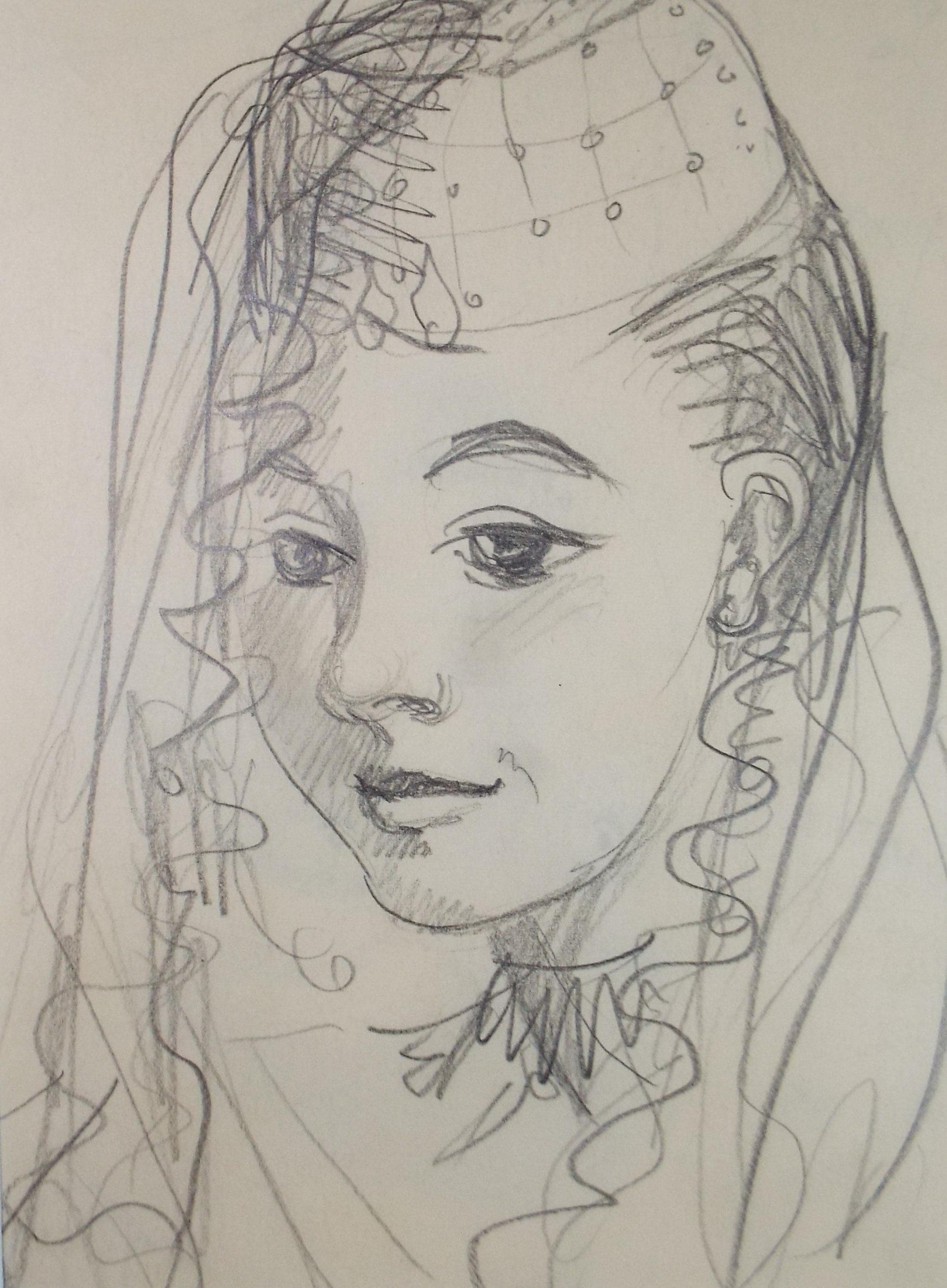 Original pencil drawing, 'Portrait of a Woman', unknown artist, circa 1960's
