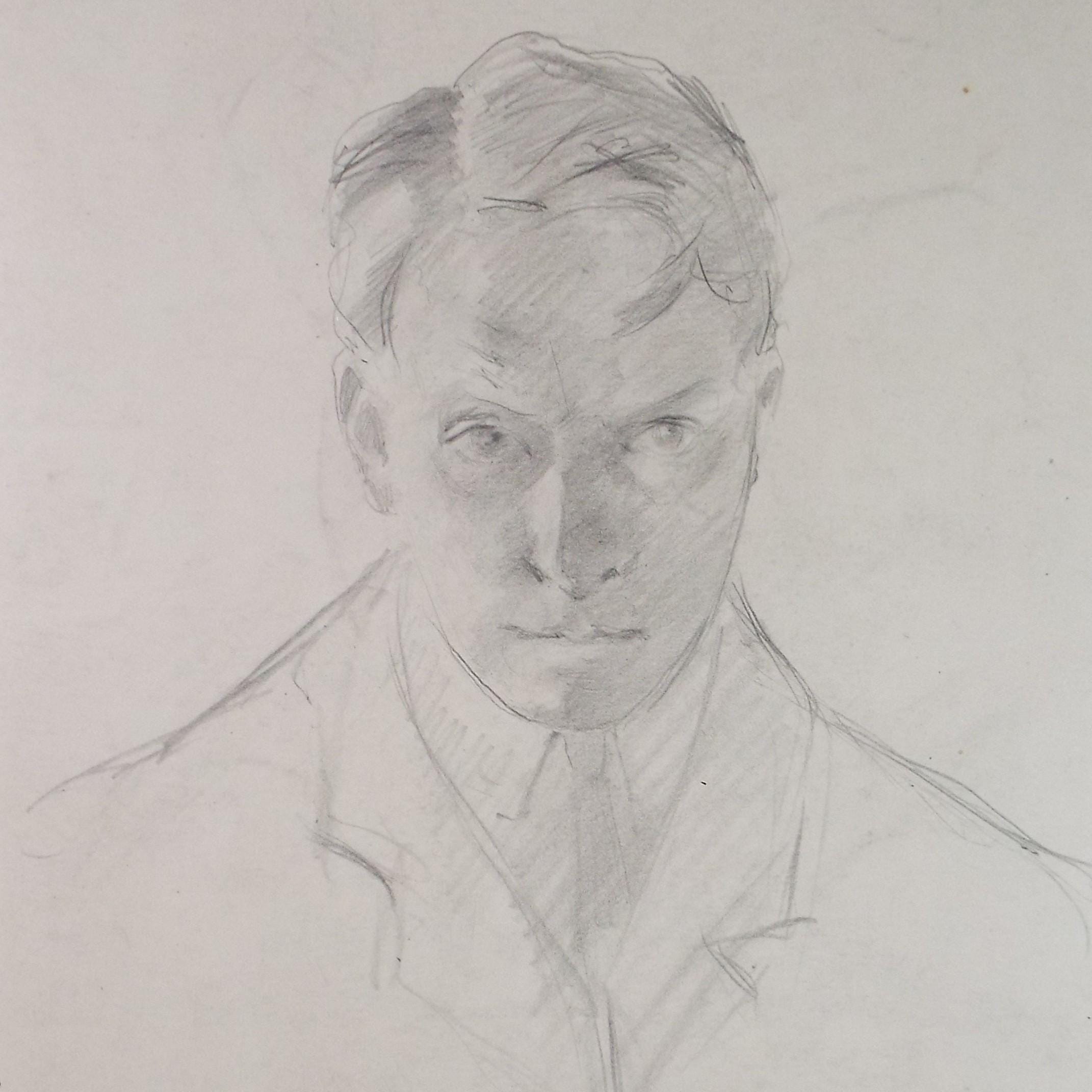 Original pencil Sketch,'Portrait of a Man', Artist unknown, circa 1900
