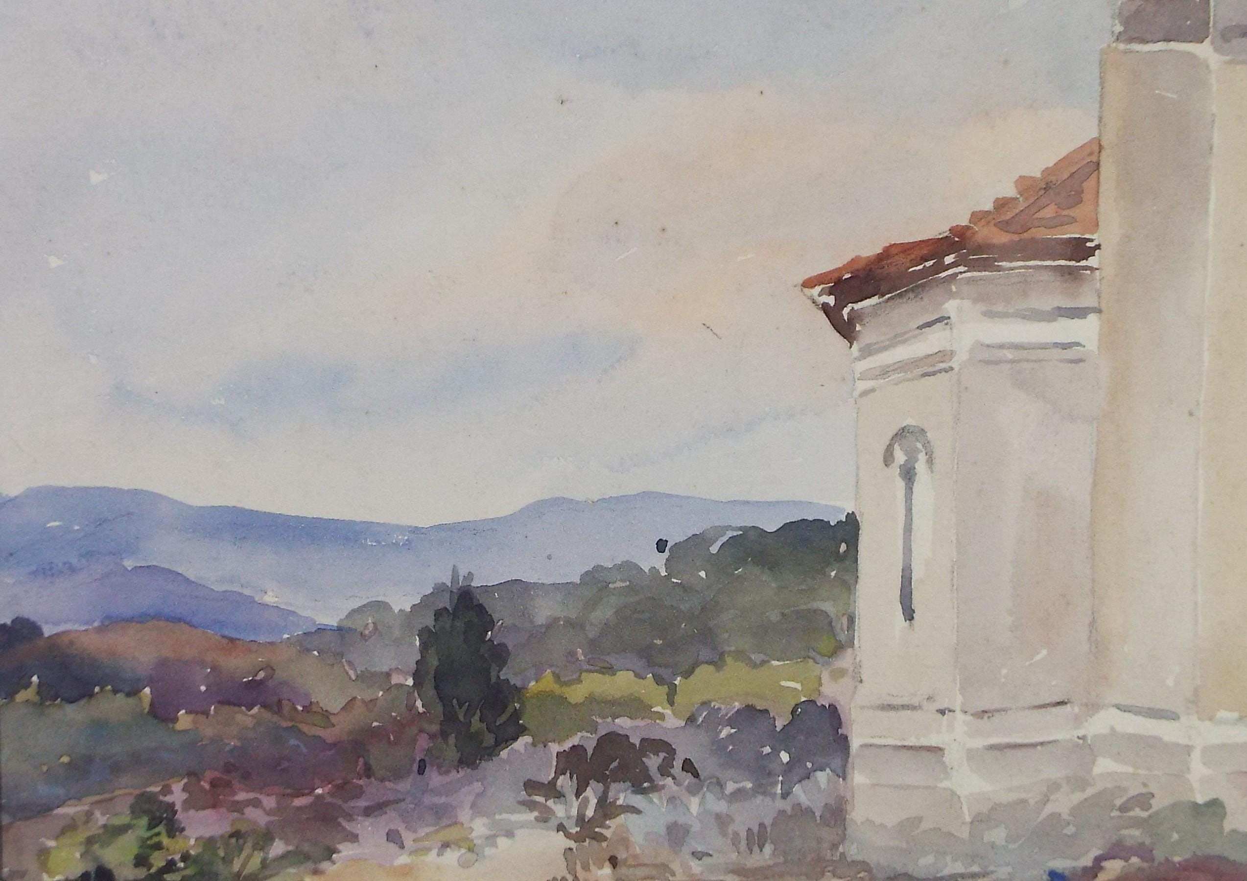 Original Watercolour, 'Landscape with Buildings', Unknown artist, late 19th century