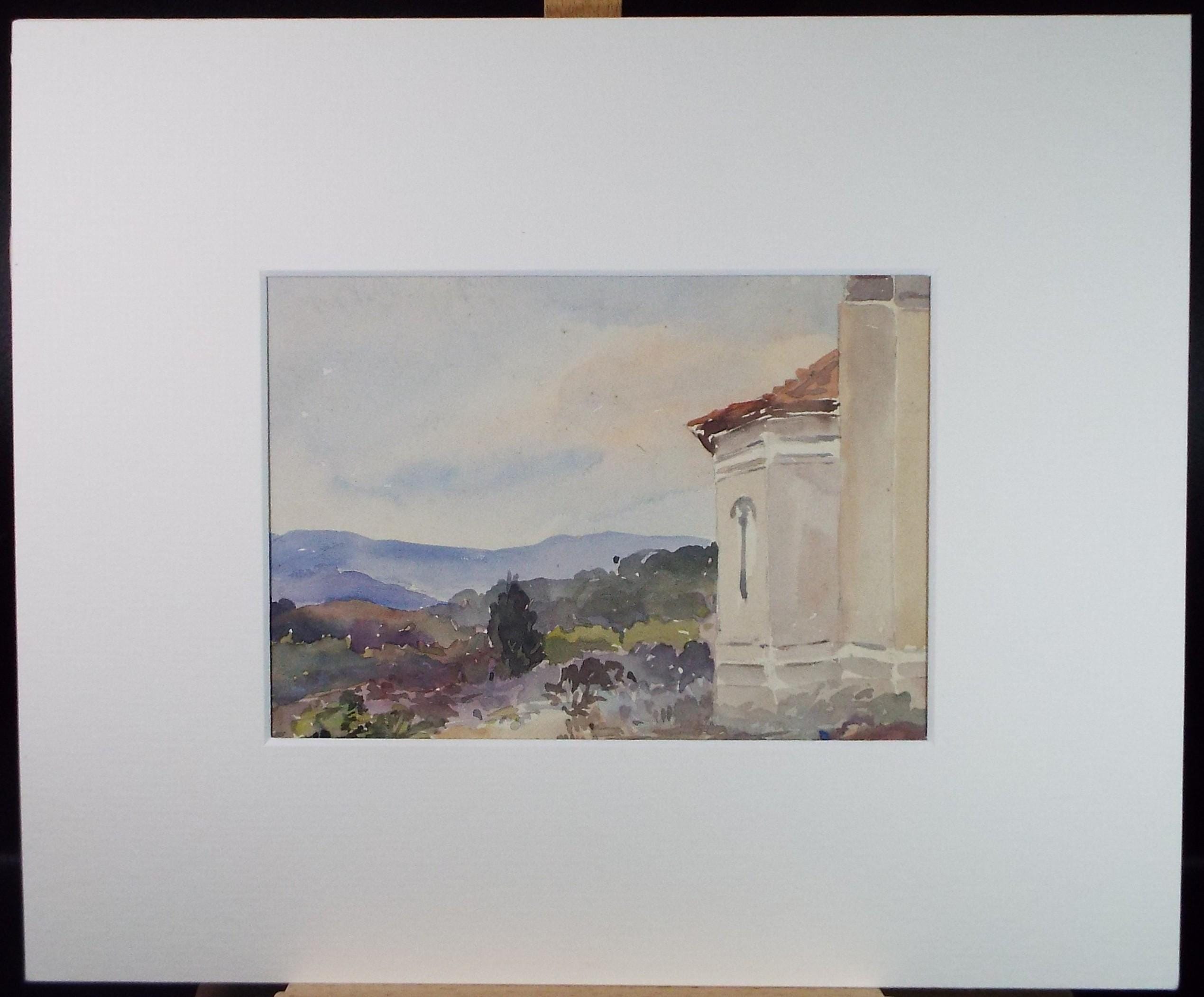 Original Watercolour, 'Landscape with Buildings', Unknown artist, late 19th century