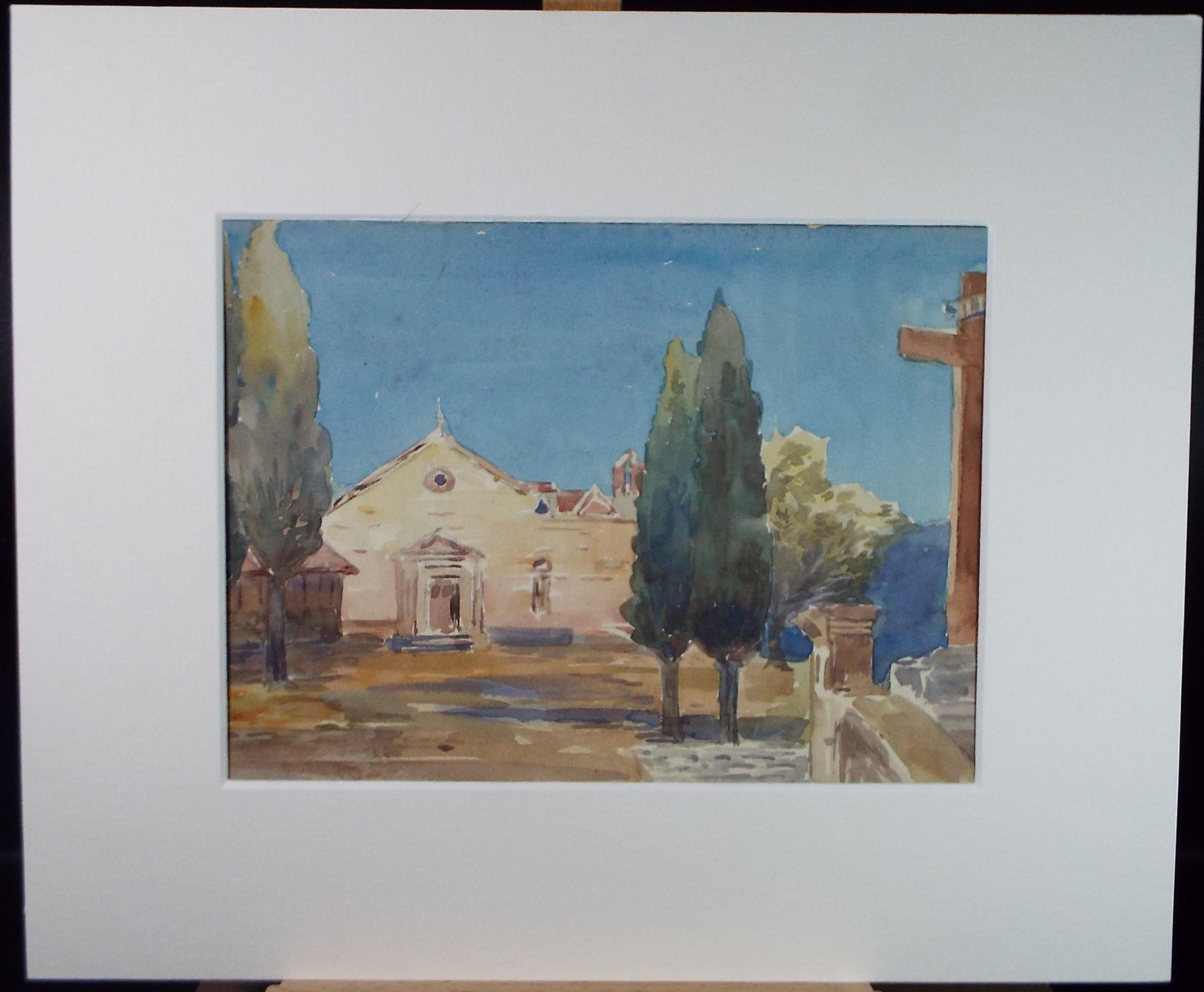Original Watercolour, 'Italian Church', Unknown artist,late 19th Century