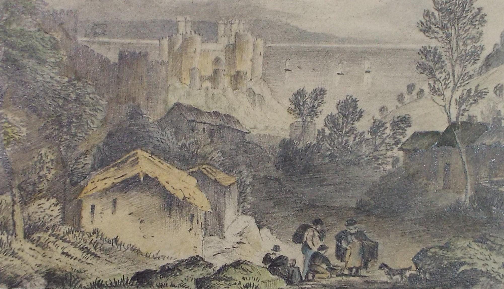 Original Pencil drawing, 'Figure in a landscape', Late 19th Century, Artist Unknown