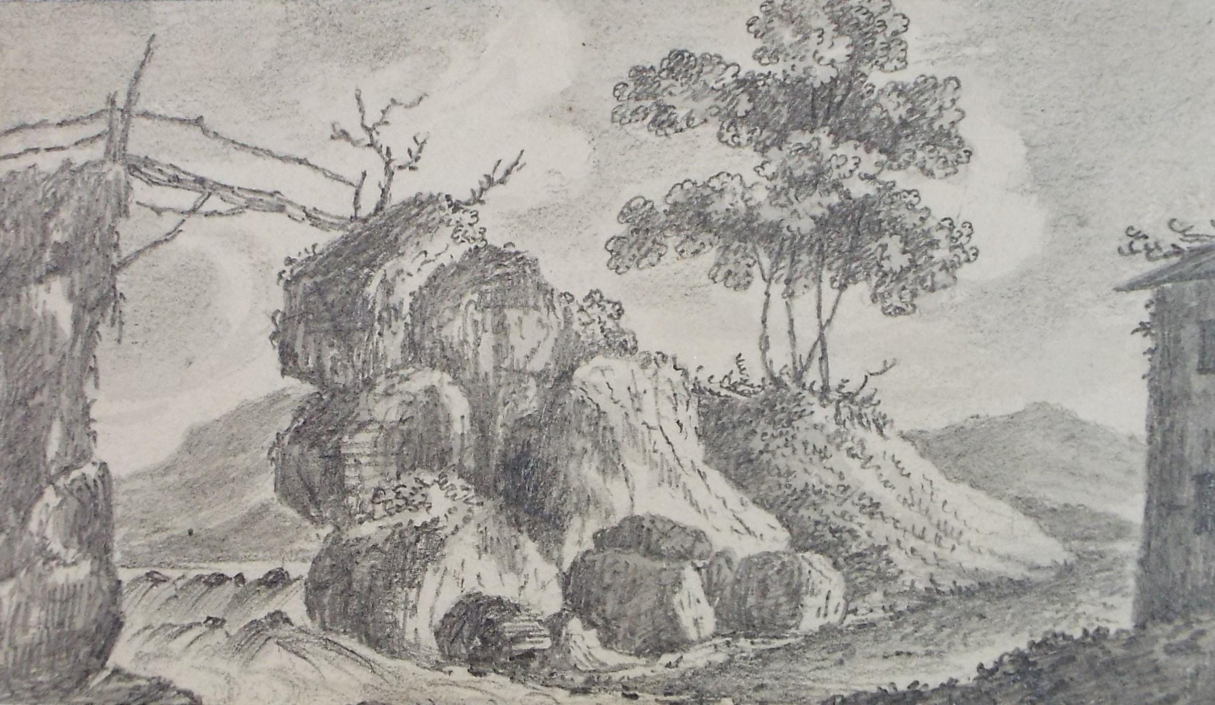 Original Pencil drawing, 'River Rapids' Late 19th Century, Artist Unknown