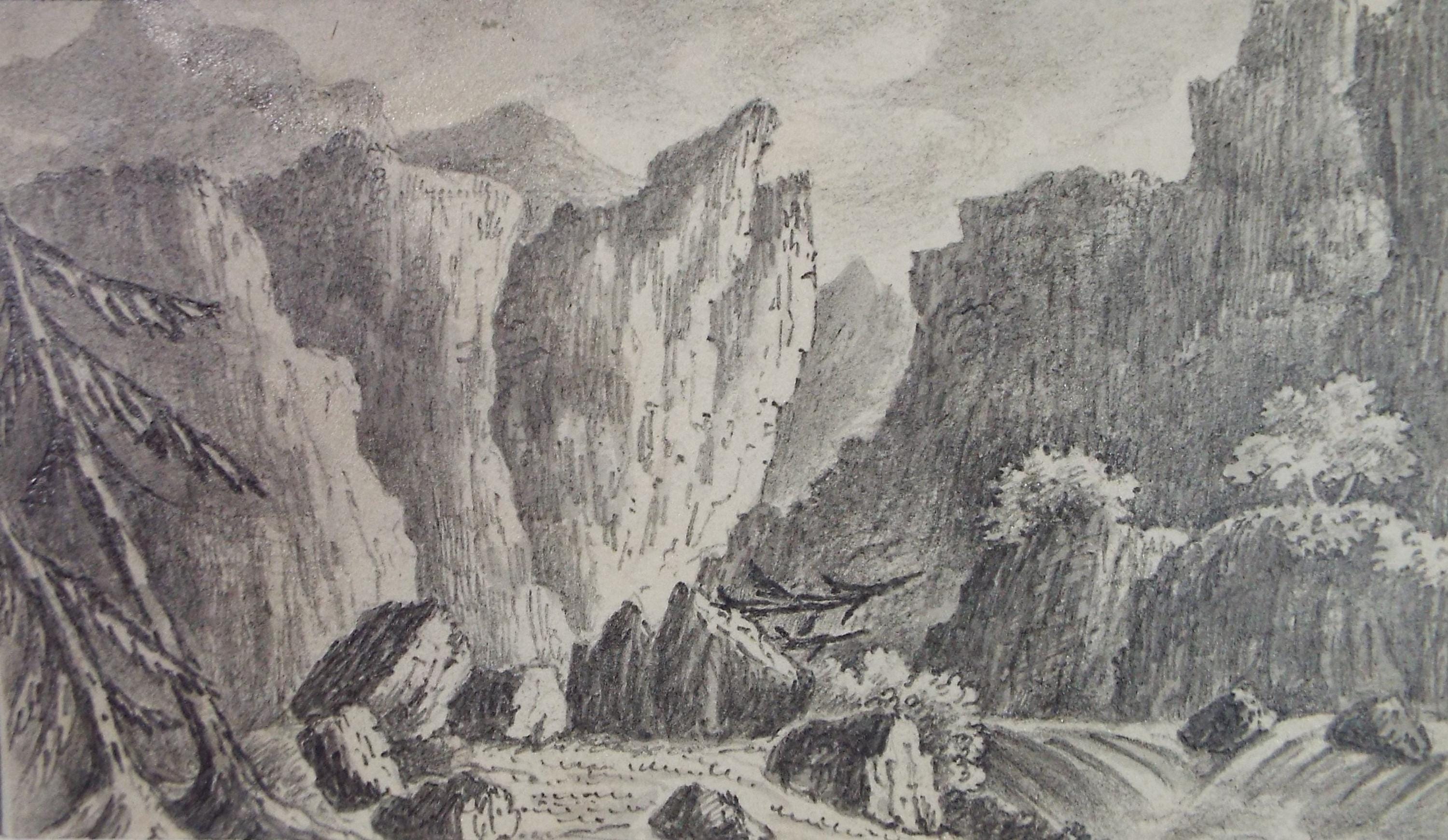 Original Pencil drawing, 'River Rapids' Late 19th Century, Artist Unknown