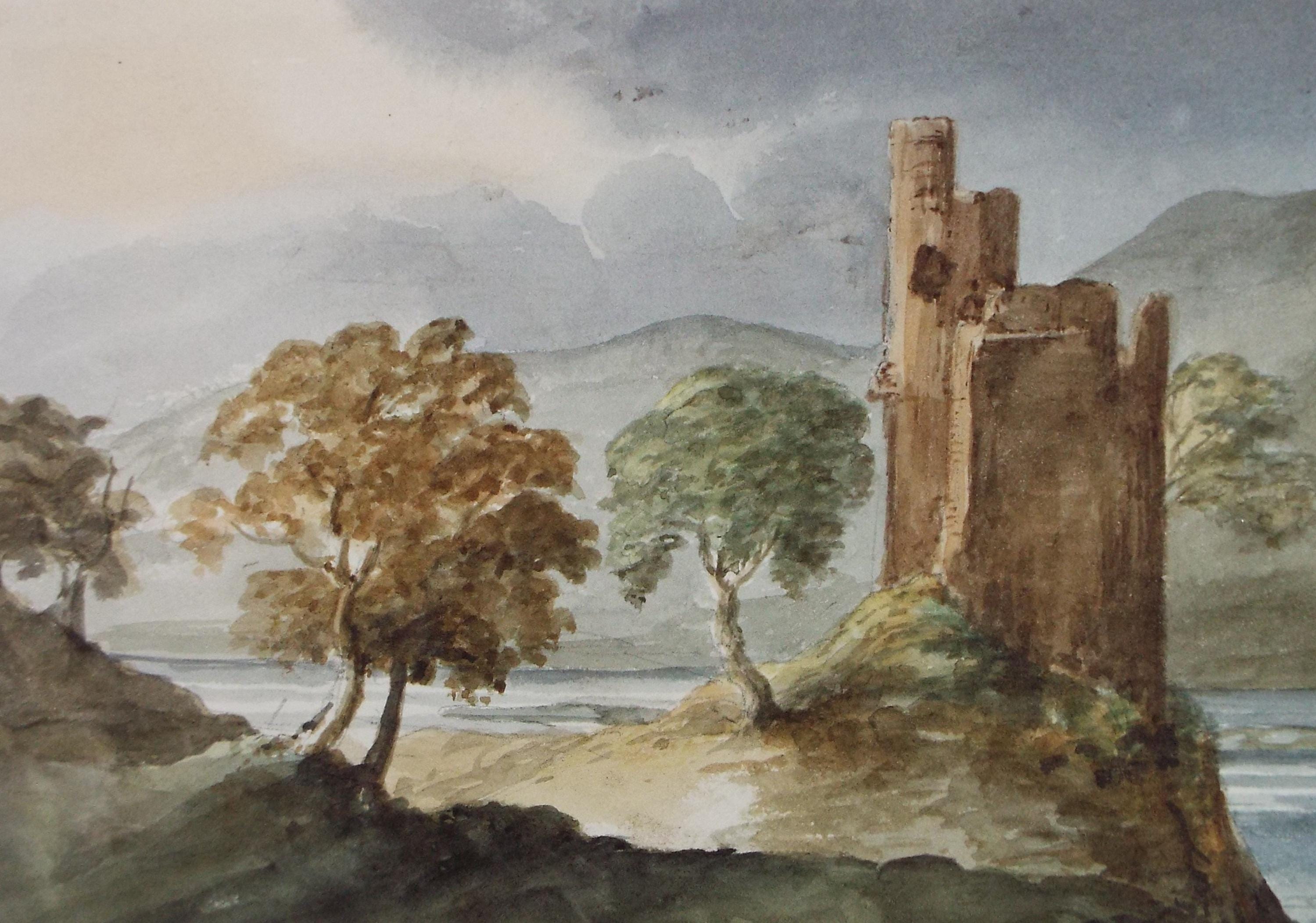 Original Watercolour, late 19th Century, 'Tower by a River', Artist unknown